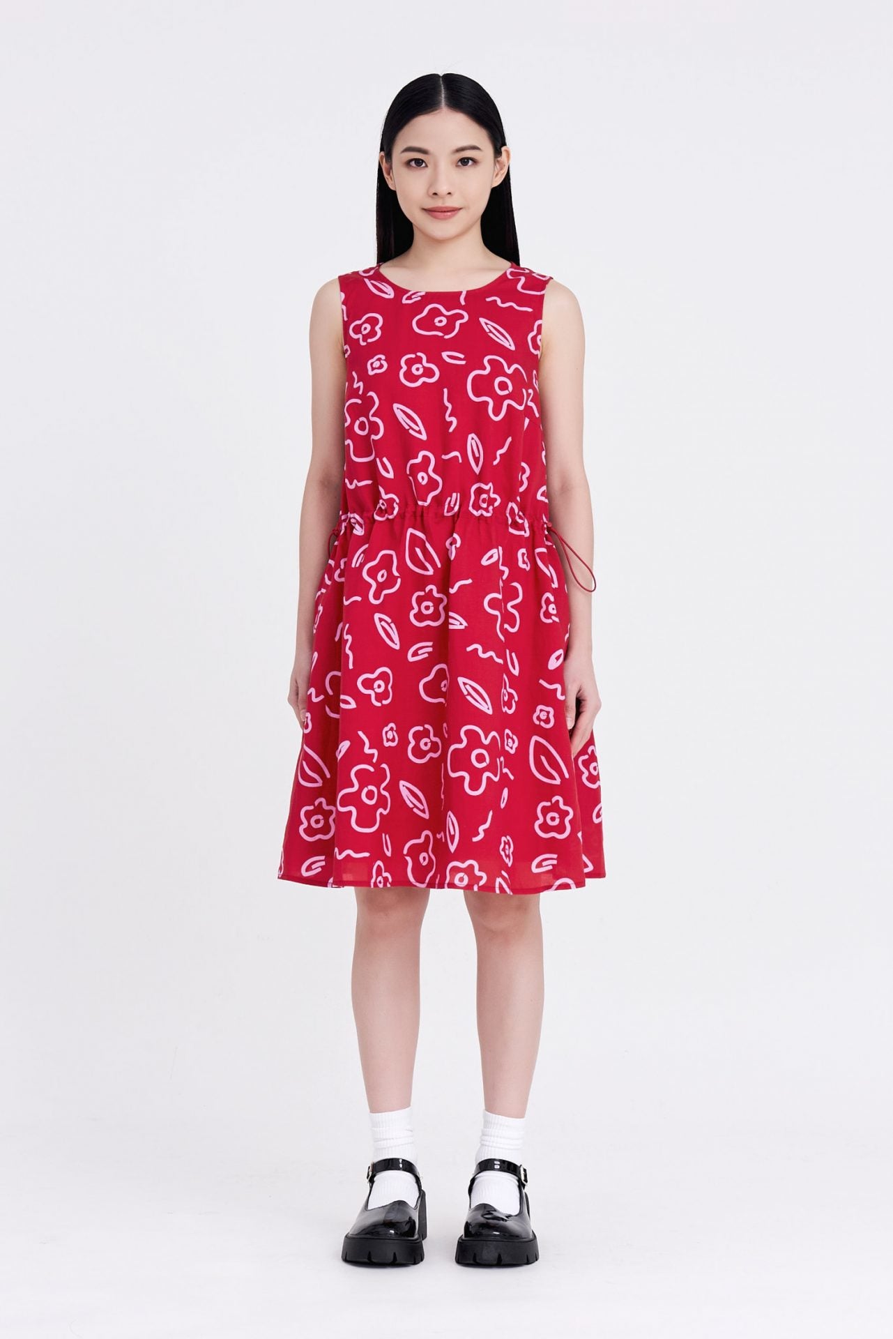 Floral Drawcord Dress - Floral Red [AT]