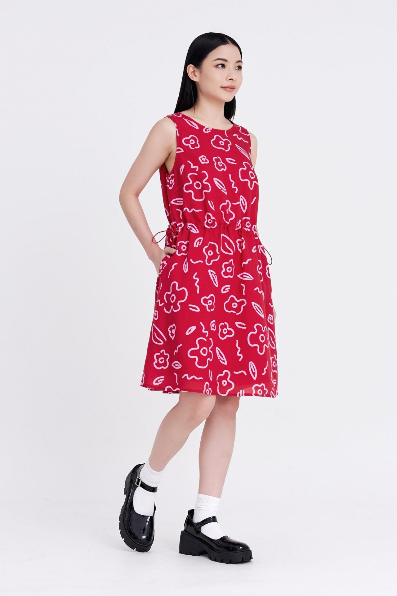 Floral Drawcord Dress - Floral Red [AT]