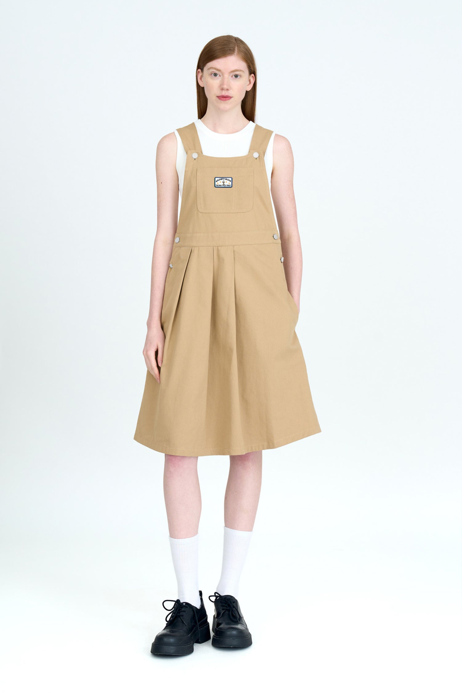 Flare Dungaree Dress - Khaki