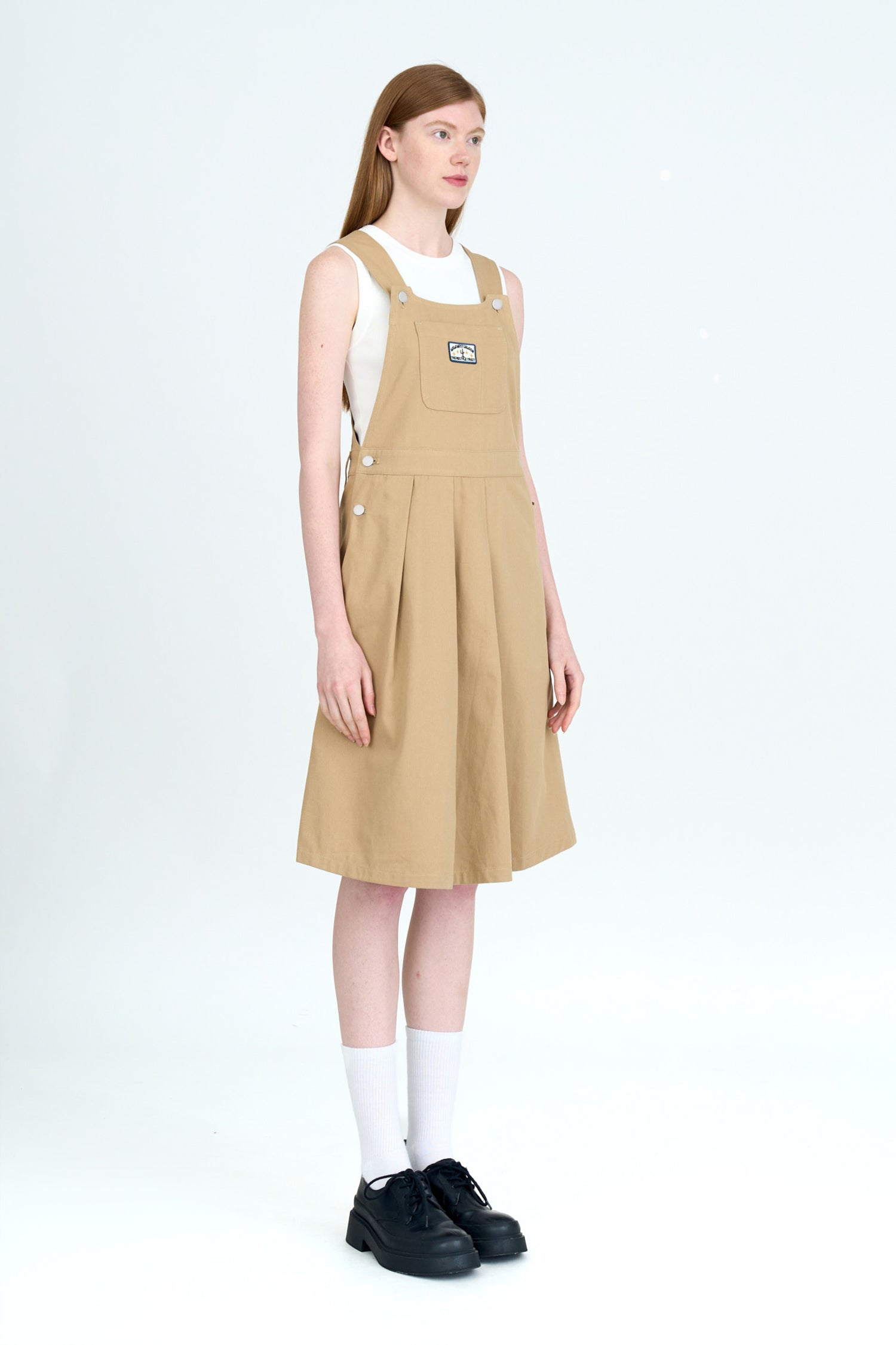 Flare Dungaree Dress - Khaki