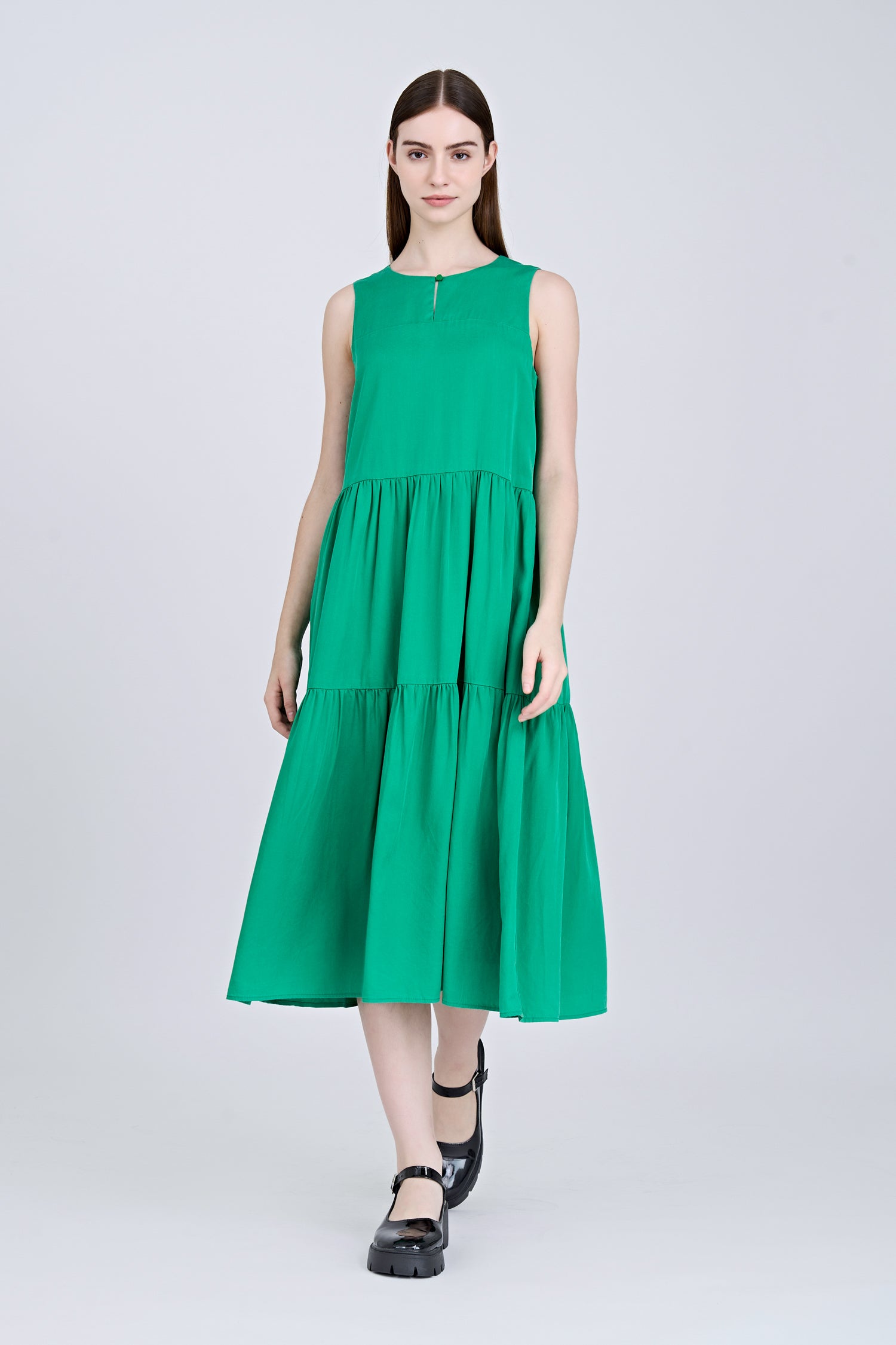 Sleeveless Gathered Tier Dress - Green [AT]