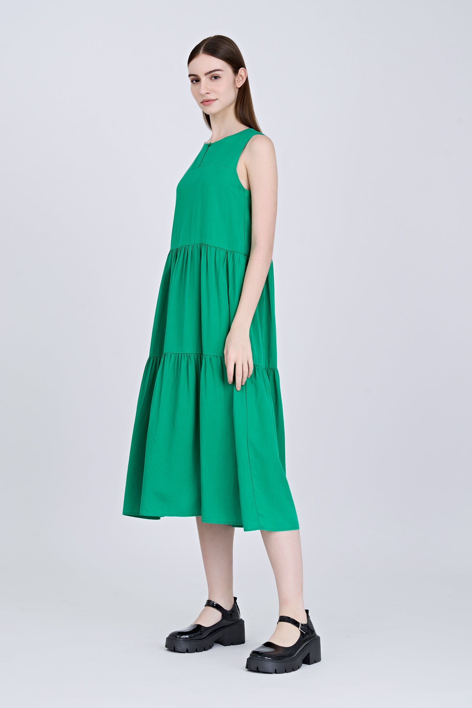 Sleeveless Gathered Tier Dress - Green [AT]