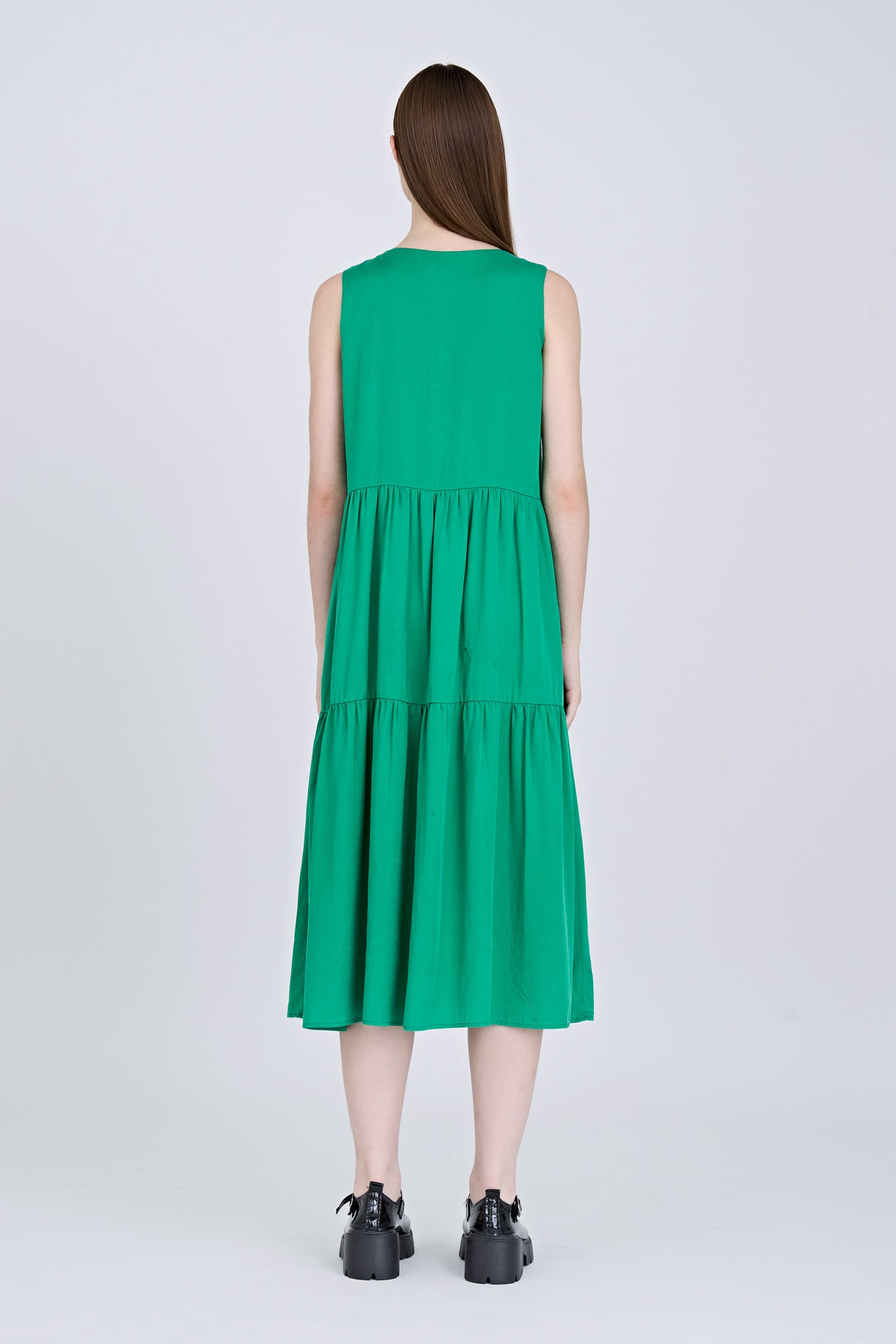 Sleeveless Gathered Tier Dress - Green [AT]