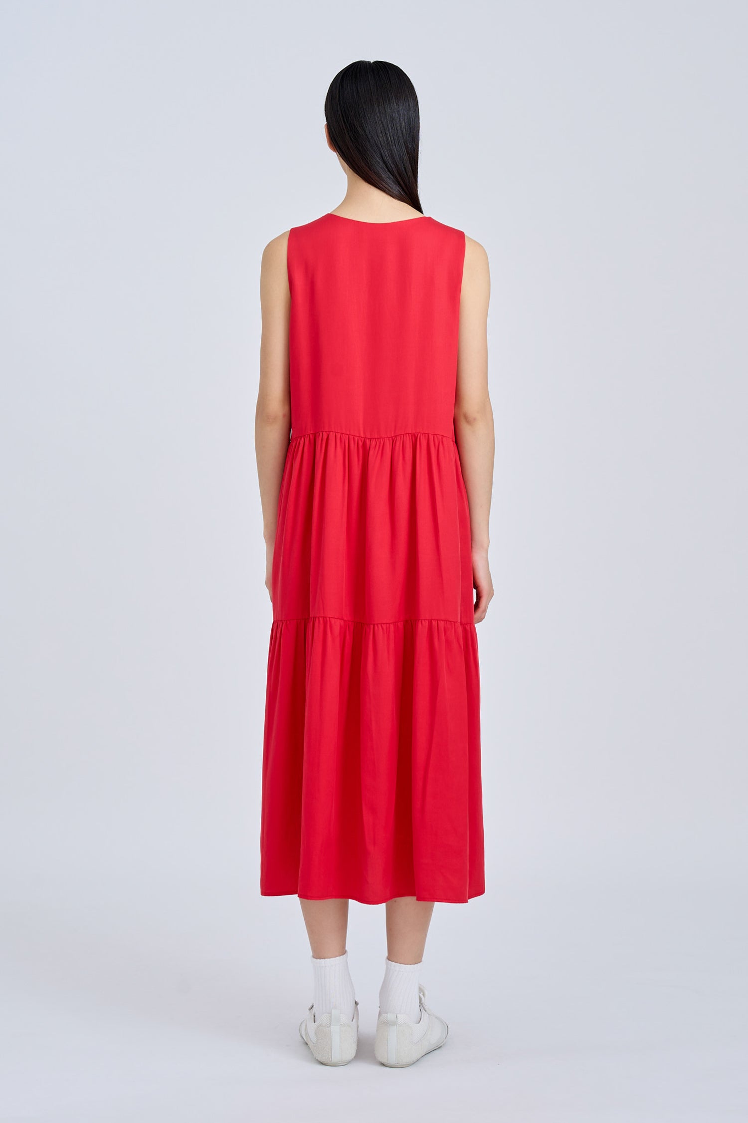Sleeveless Gathered Tier Dress - Red [AT]