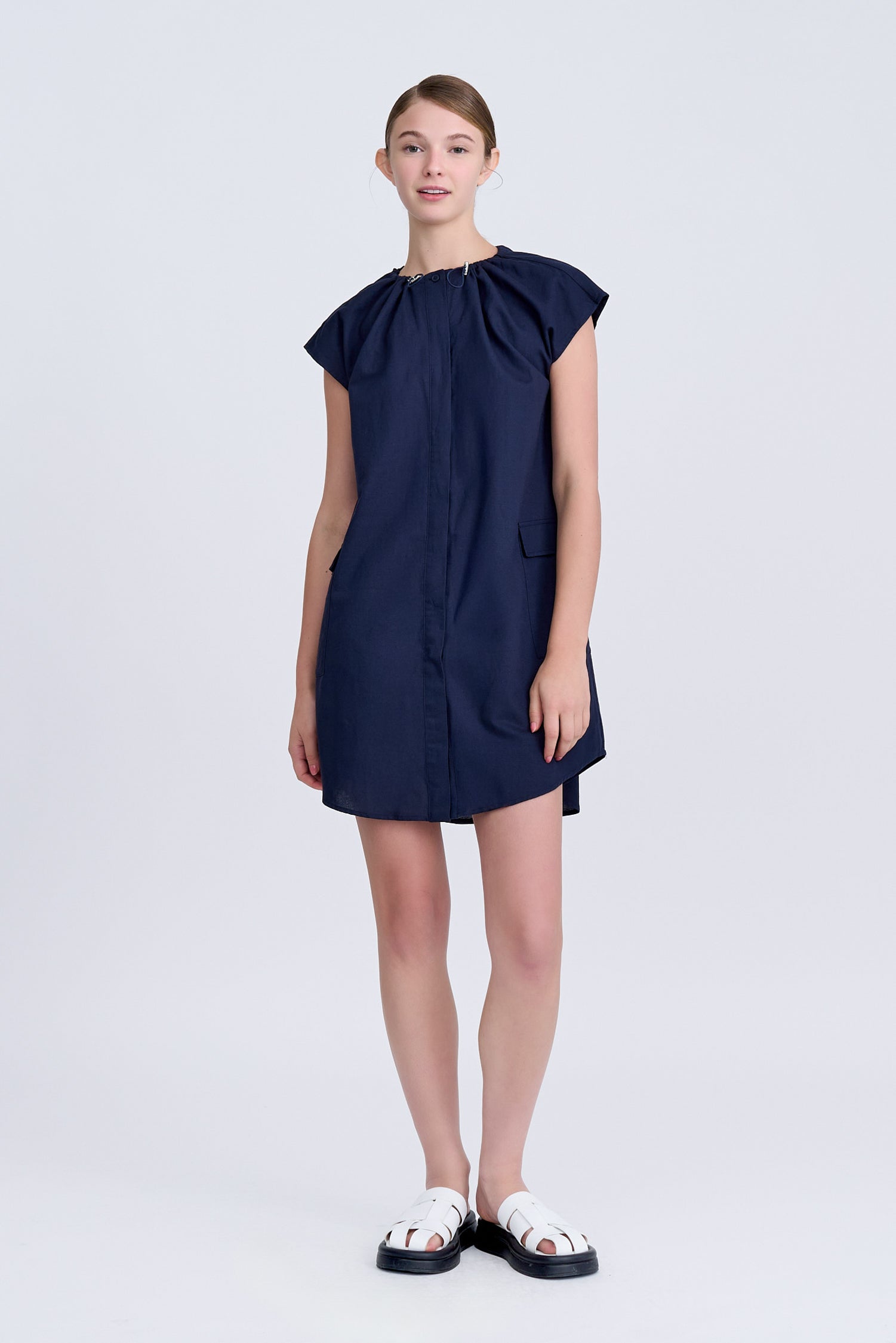 Drawcord Dress - Navy [AT]