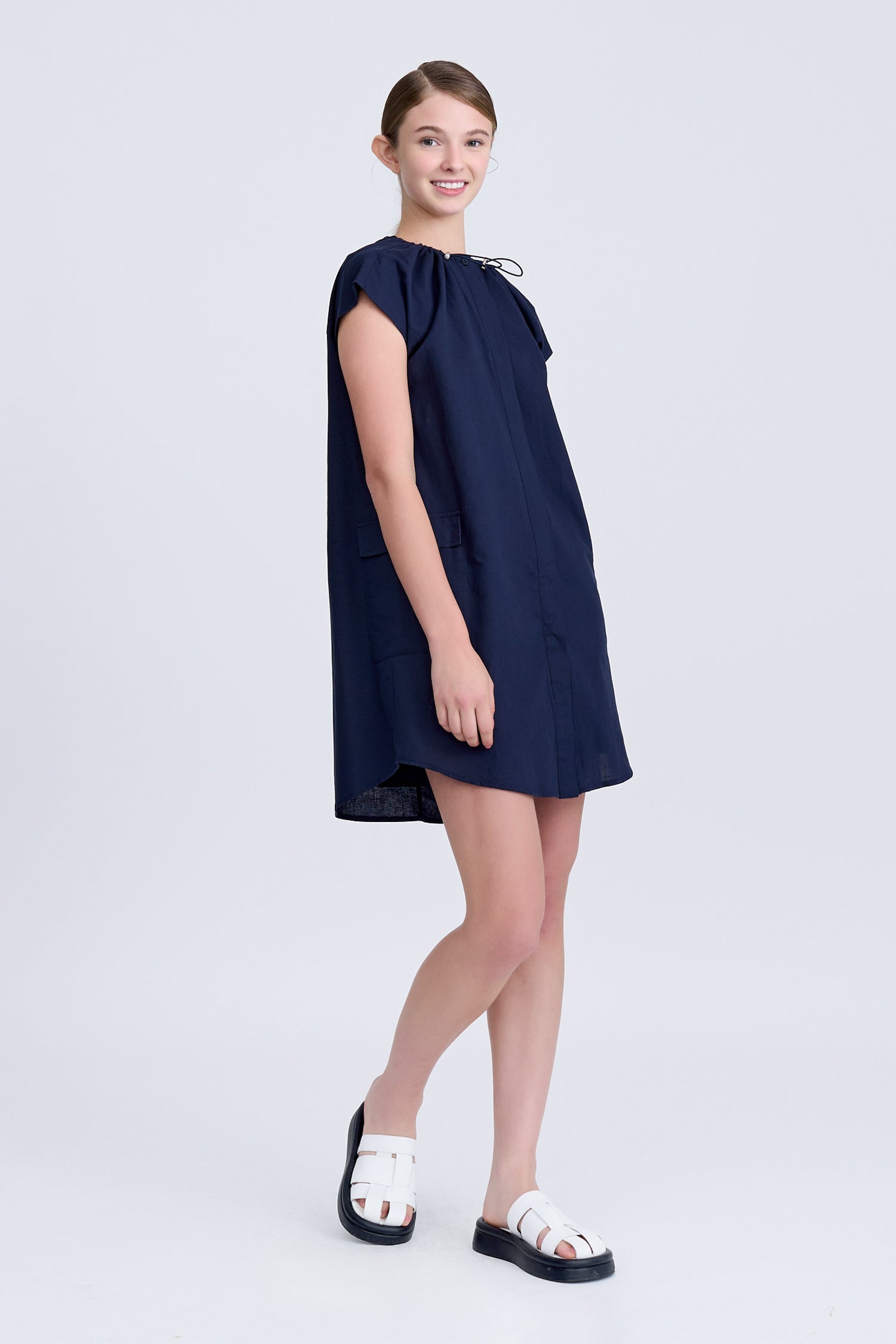 Drawcord Dress - Navy [AT]
