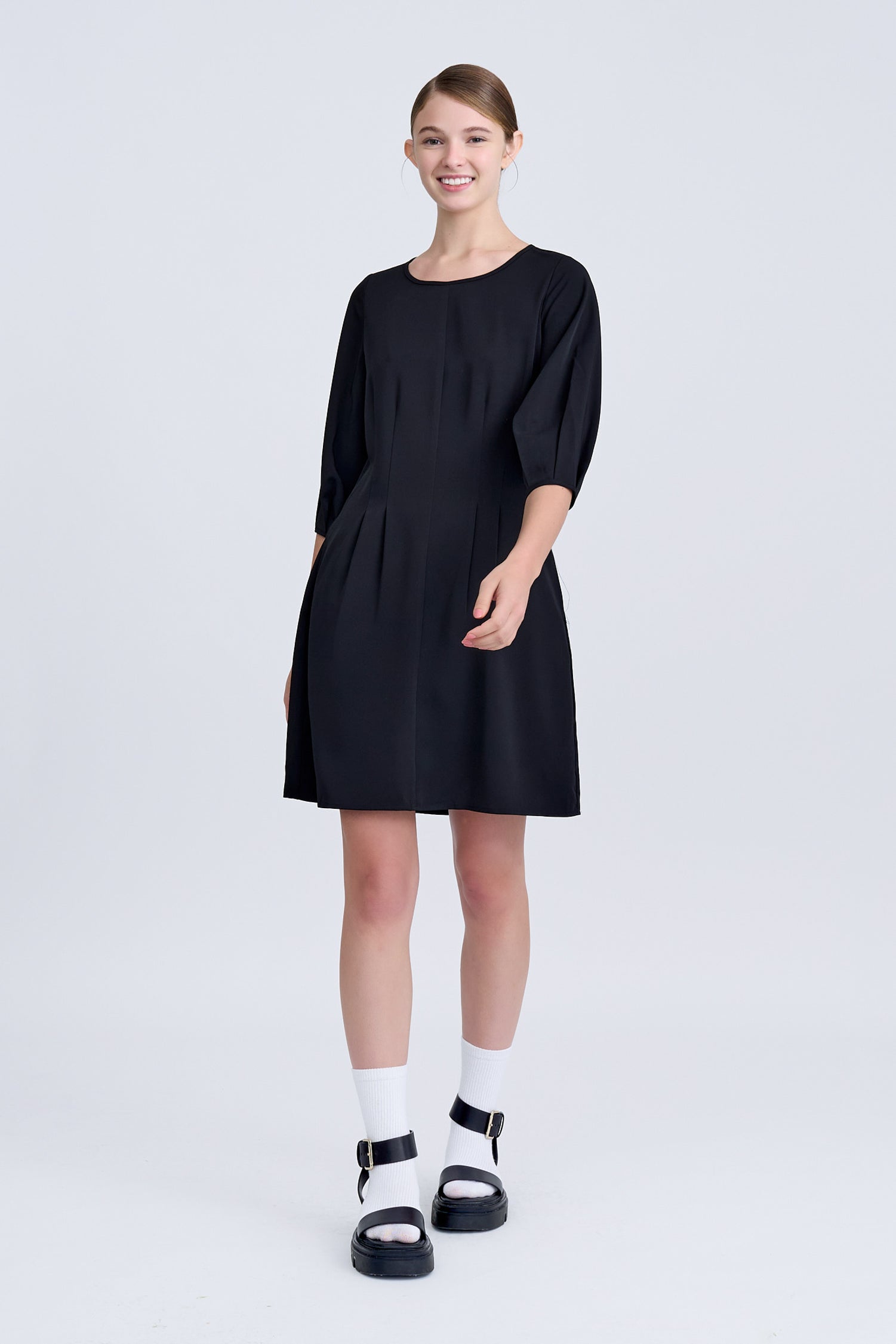 Pleated Flare Dress - Black [AT]