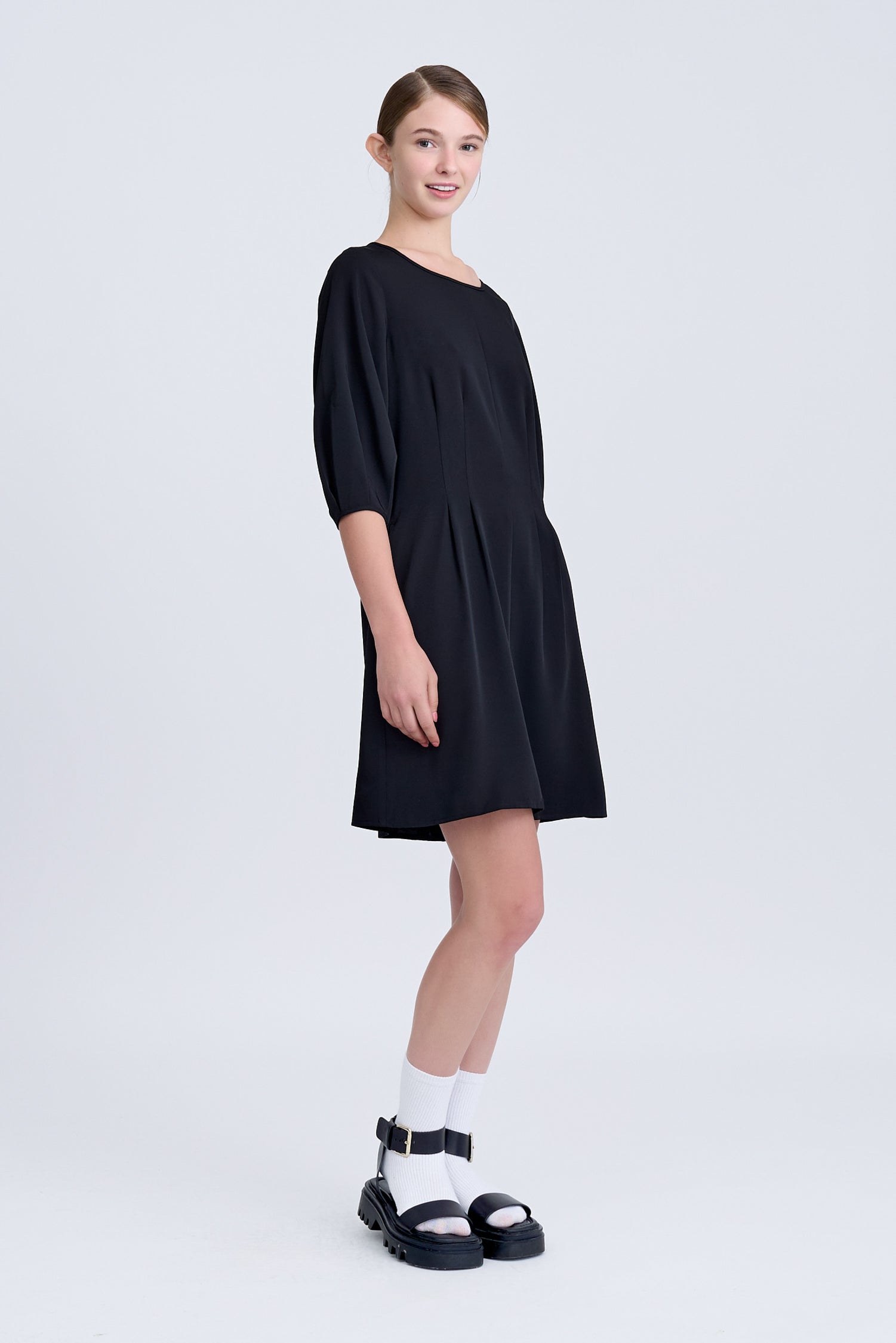 Pleated Flare Dress - Black [AT]