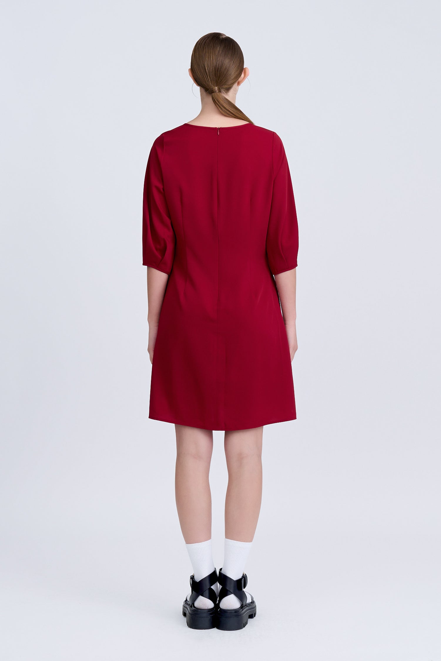 Pleated Flare Dress - Burgundy [AT]