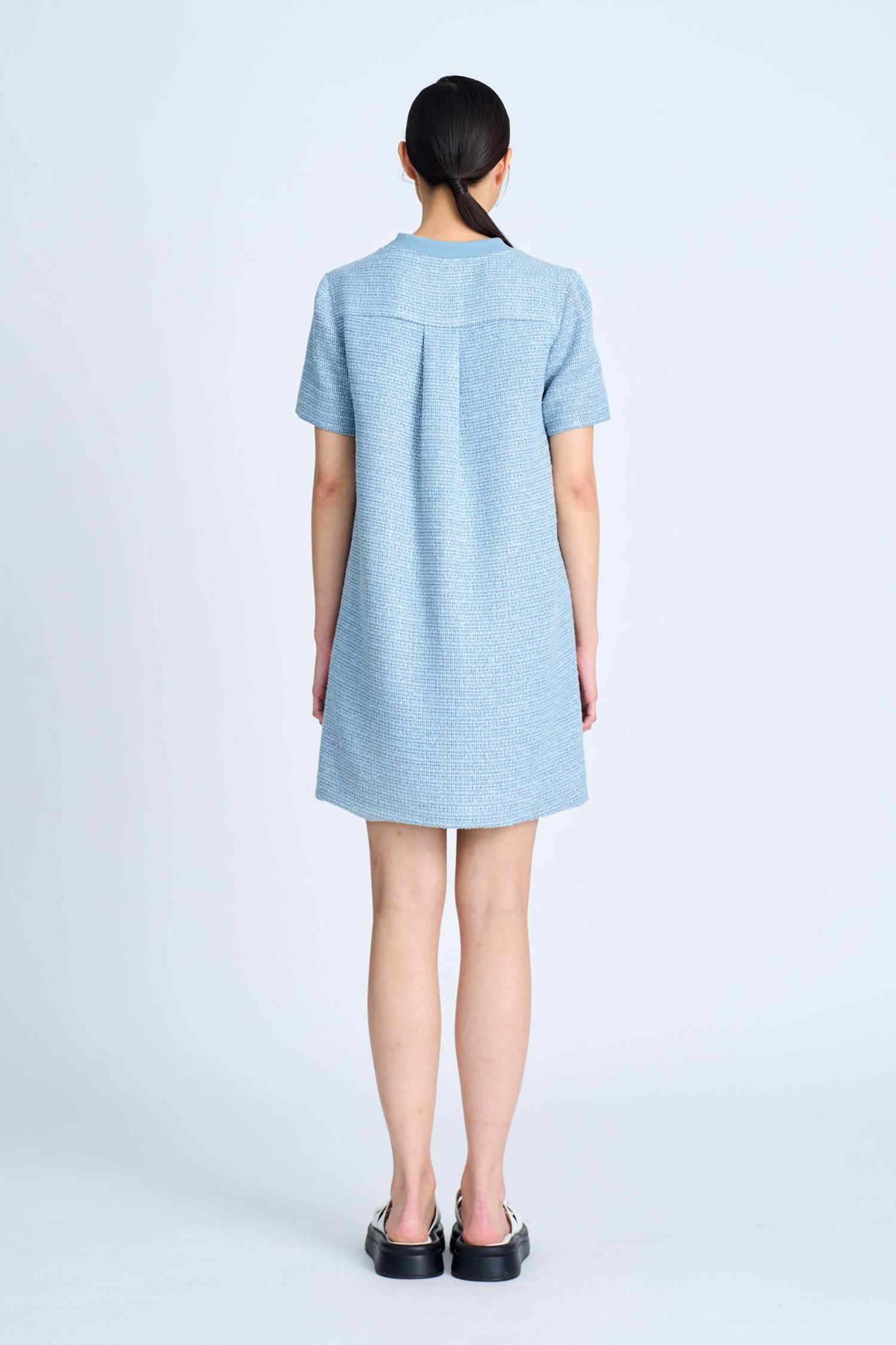 Tweed Short Sleeve Dress - Dusty Blue [AT]