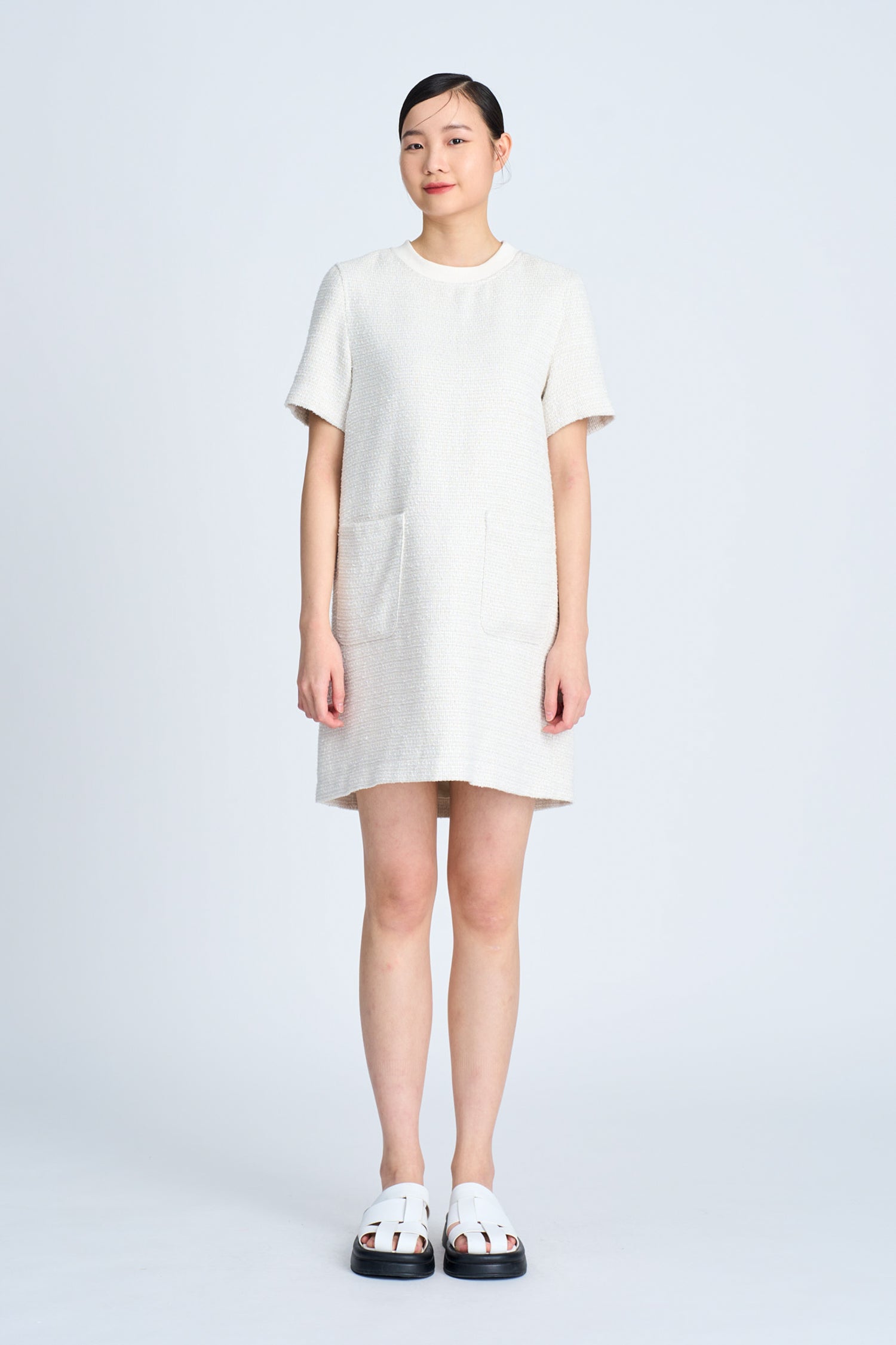 Tweed Short Sleeve Dress - Sand [AT]
