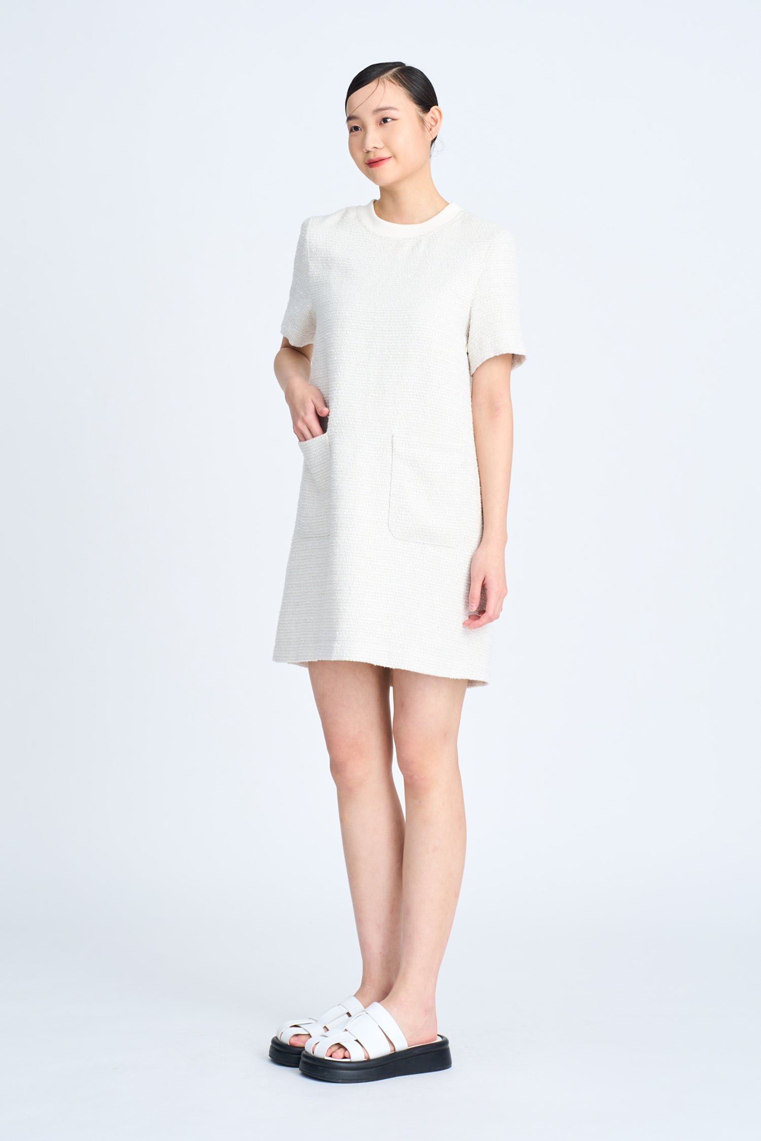 Tweed Short Sleeve Dress - Sand [AT]