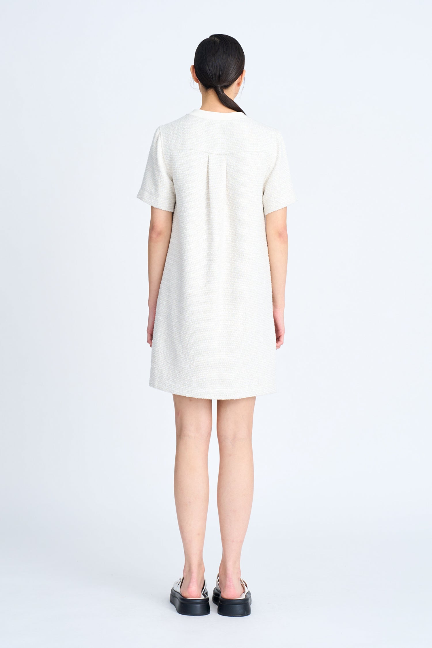 Tweed Short Sleeve Dress - Sand [AT]