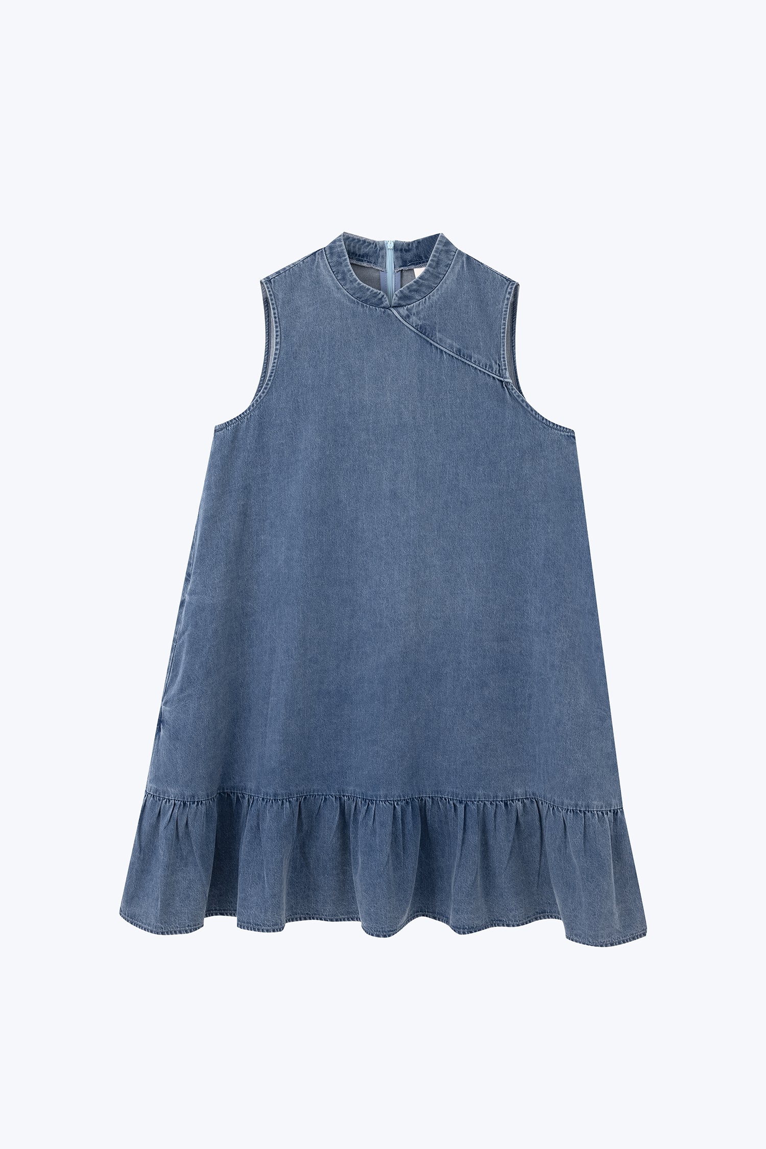 Denim Mandarin Collar Dress - Denim [AT]