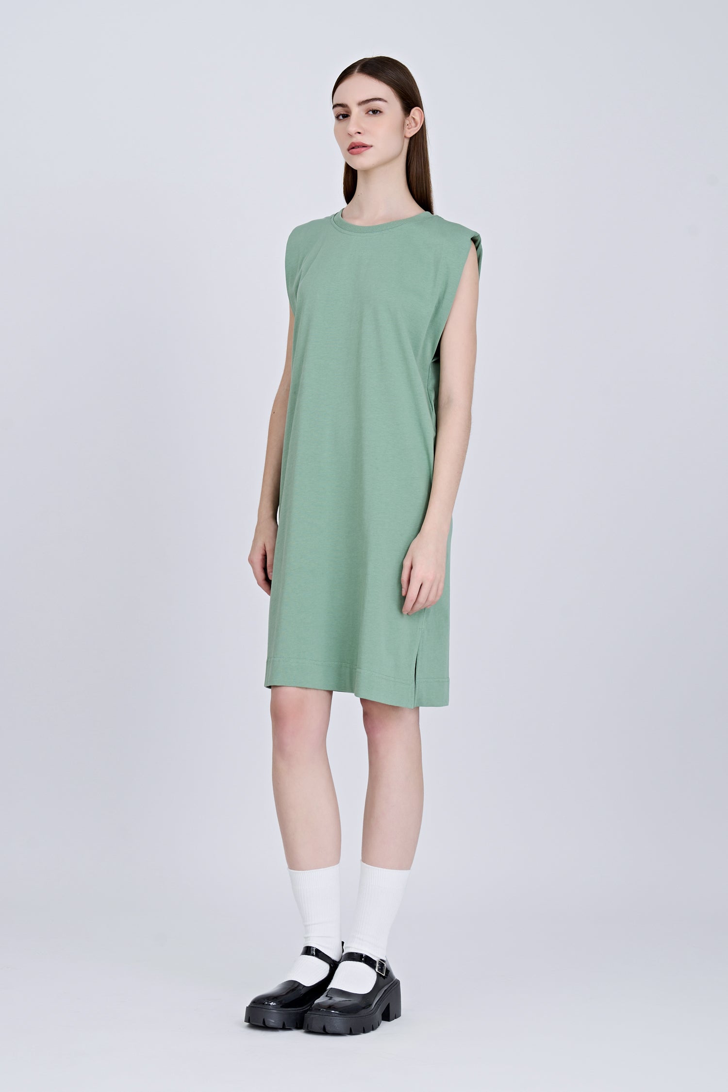 Shoulder Padded Dress - Pistachio [AT]