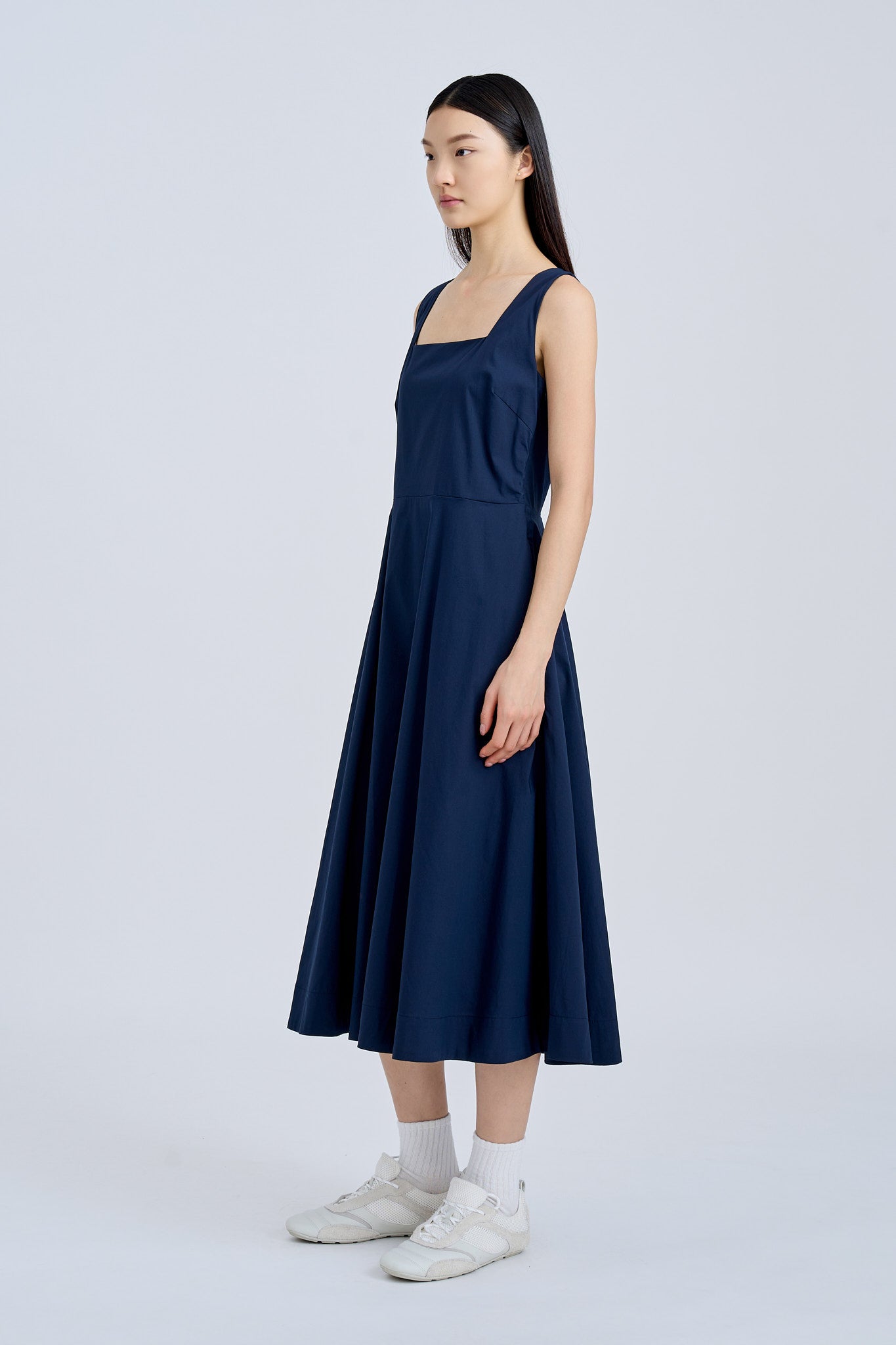 Square Neck Flare Dress - Navy [AT]