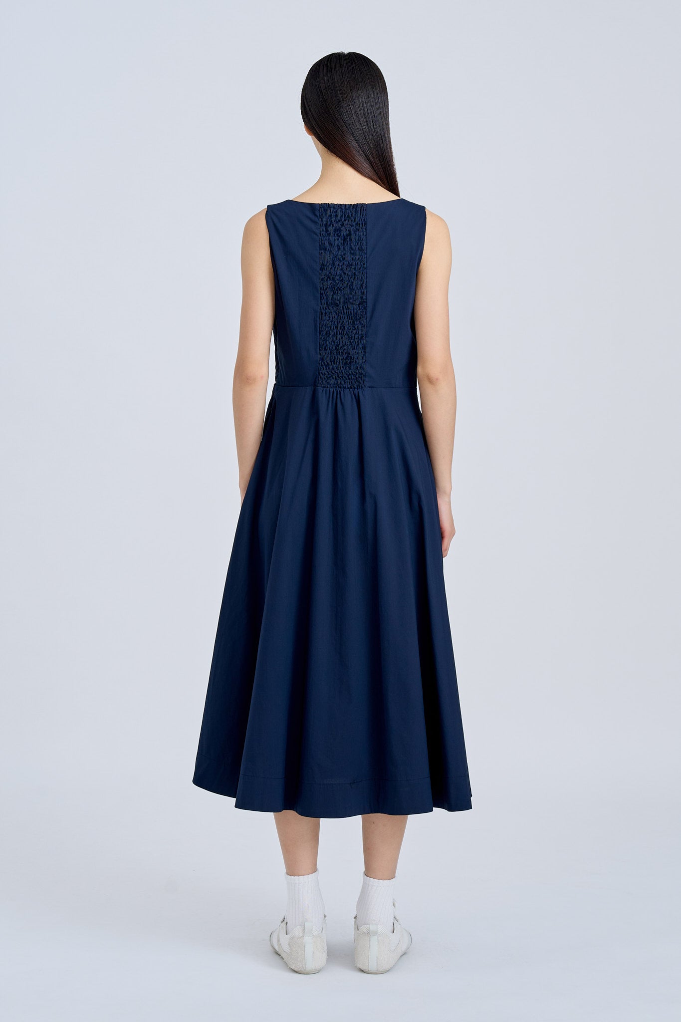 Square Neck Flare Dress - Navy [AT]