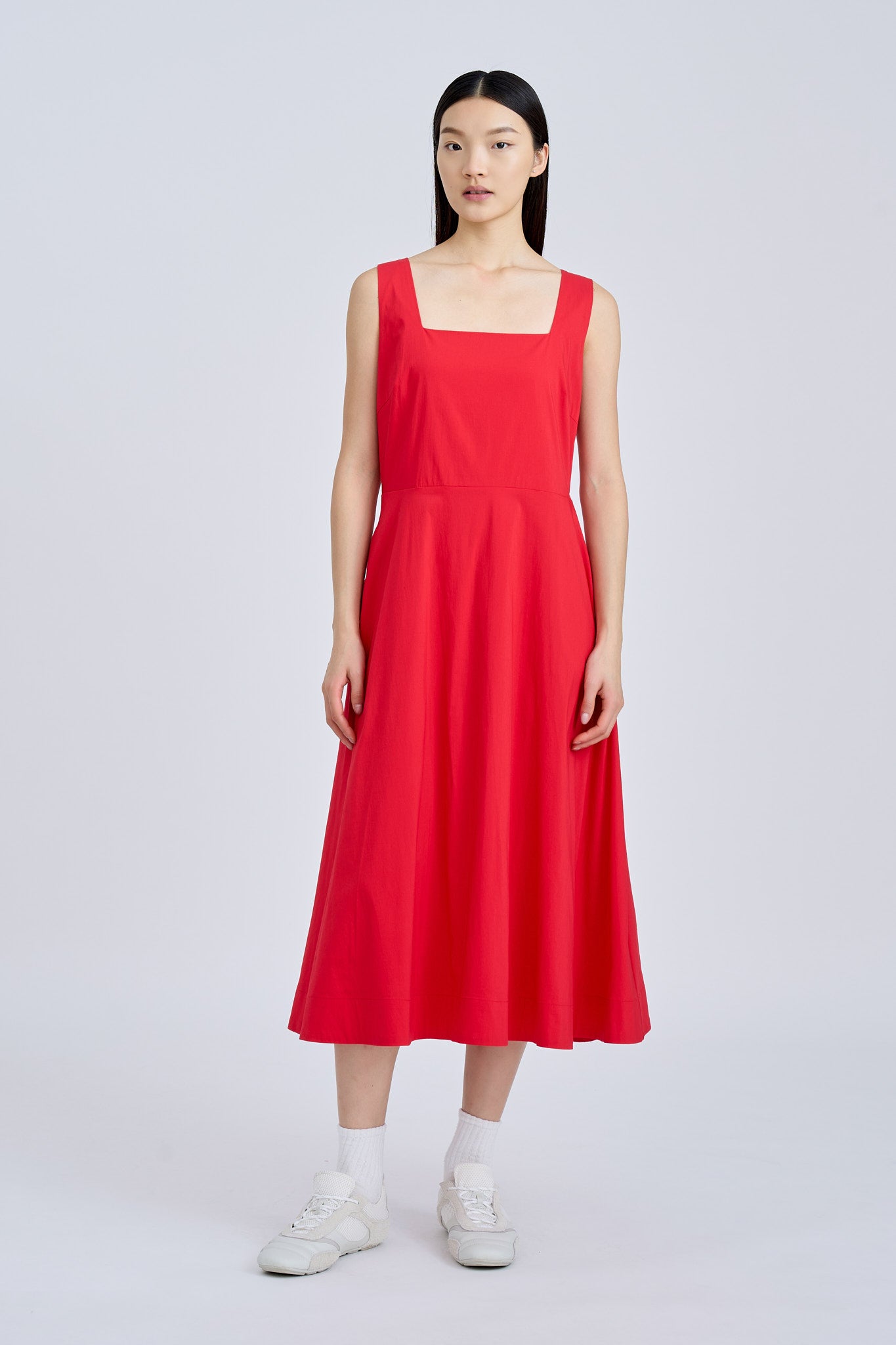 Square Neck Flare Dress - Red [AT]