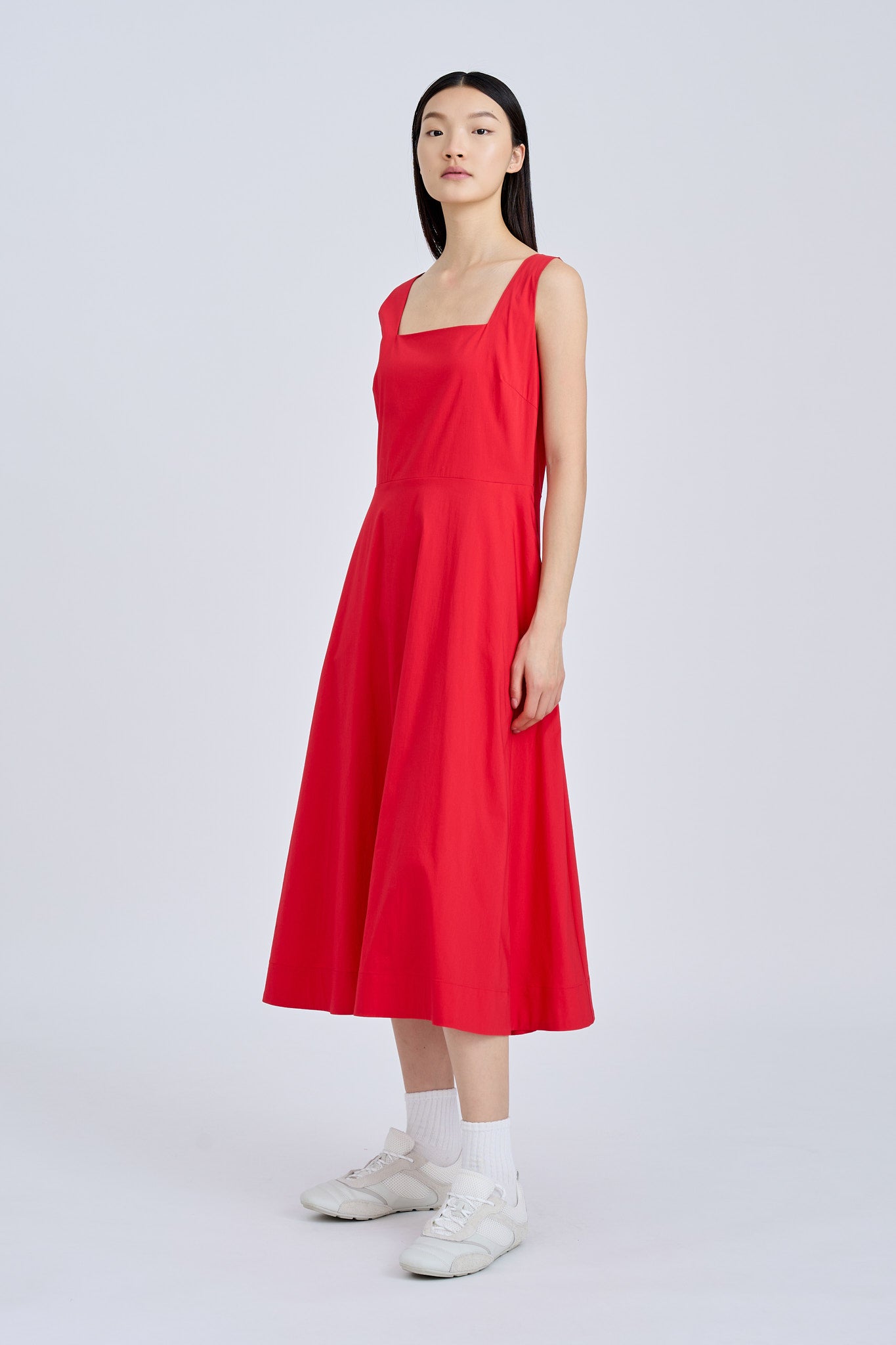 Square Neck Flare Dress - Red [AT]