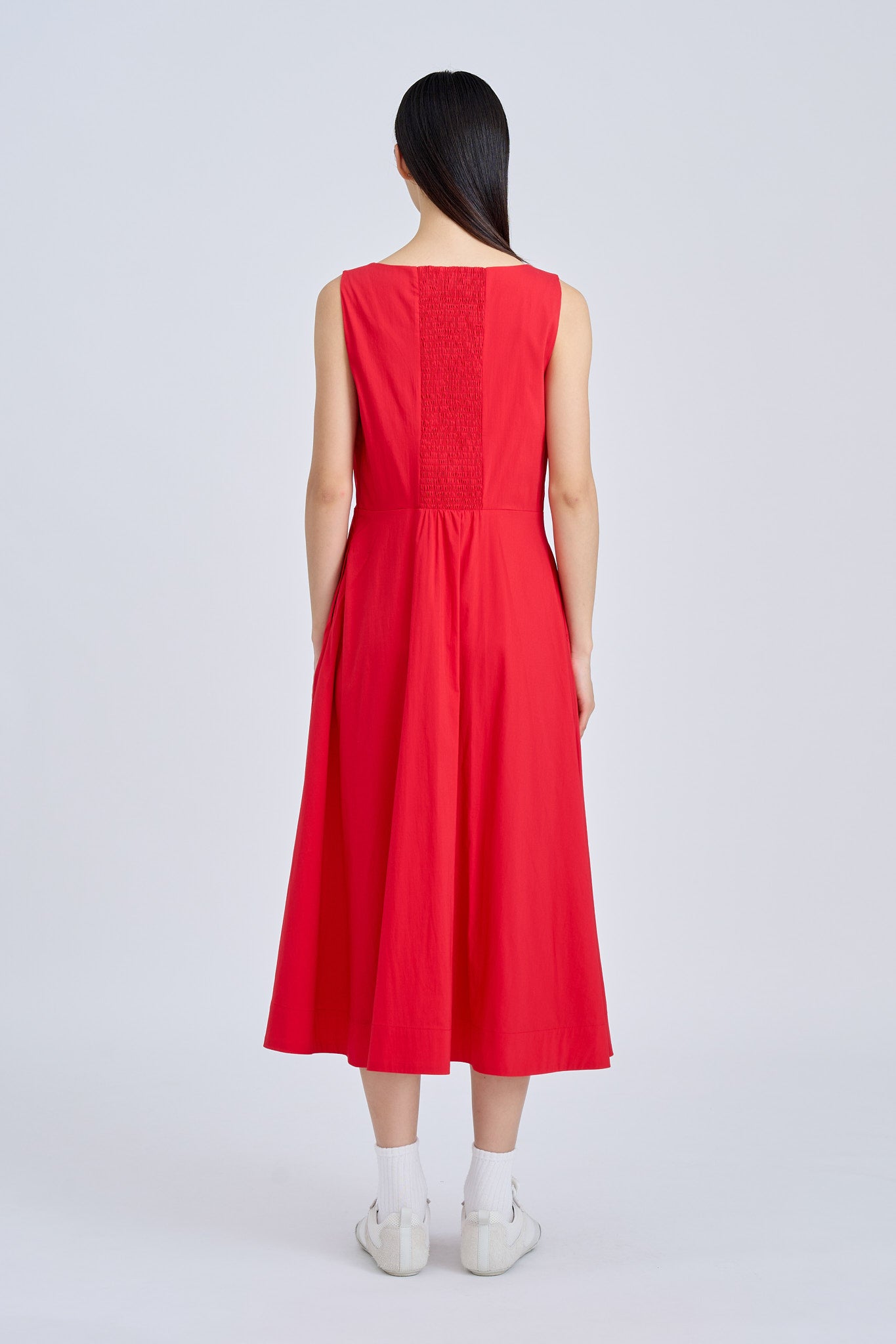 Square Neck Flare Dress - Red [AT]