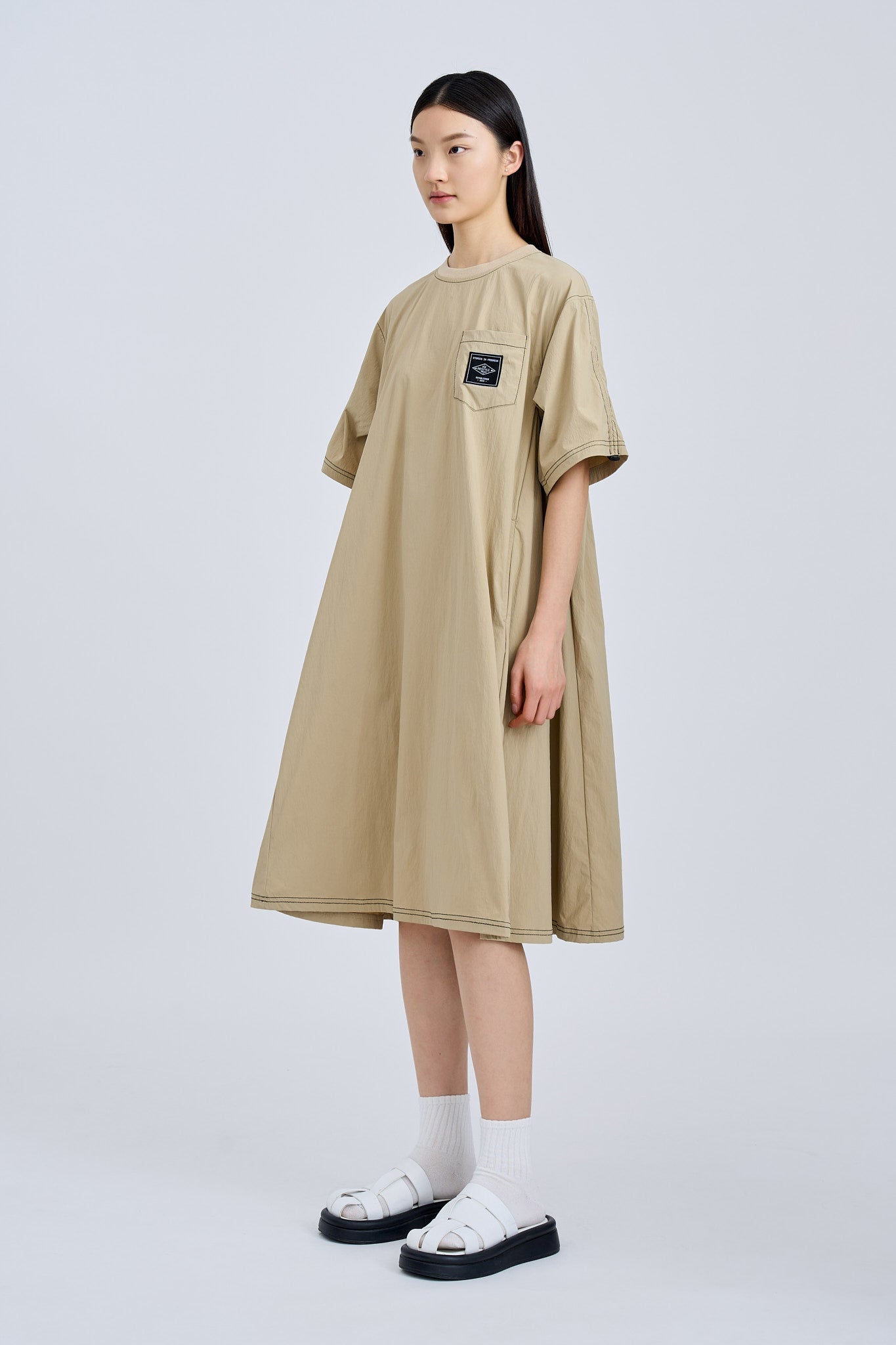 Short Sleeve Tent Dress - Khaki [AT]