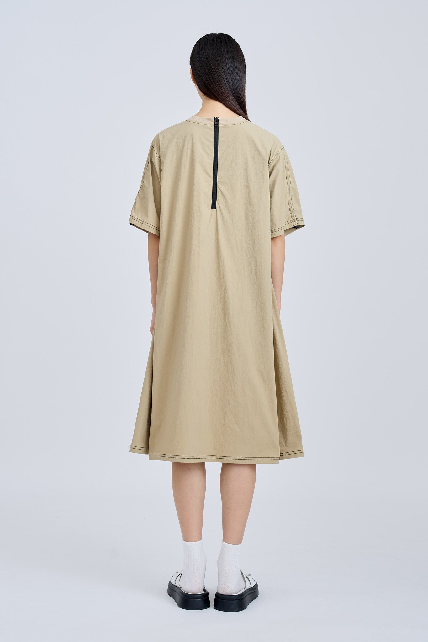Short Sleeve Tent Dress - Khaki [AT]