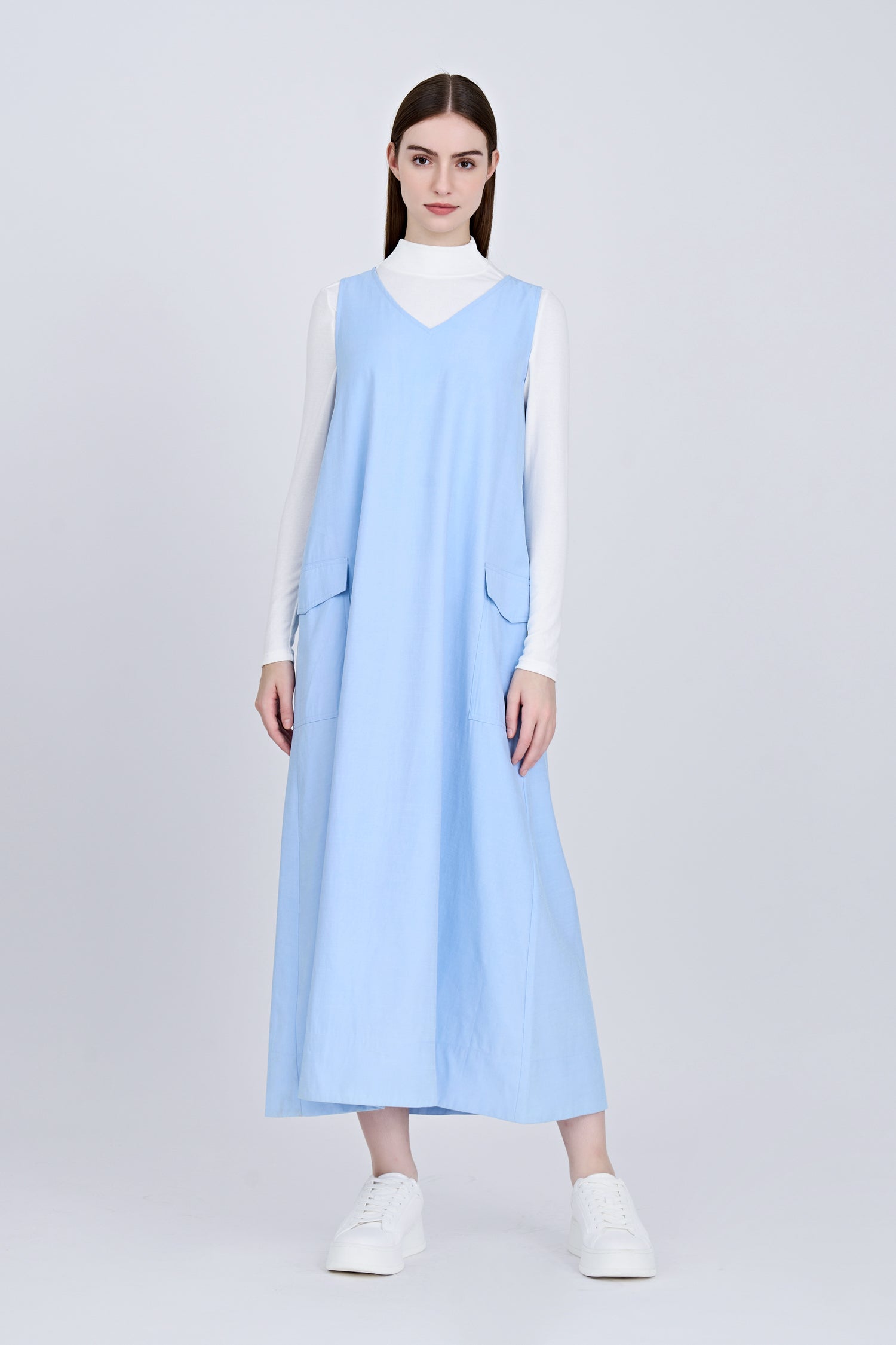 V-Neck Sleeveless Dress - Sky Blue [AT]