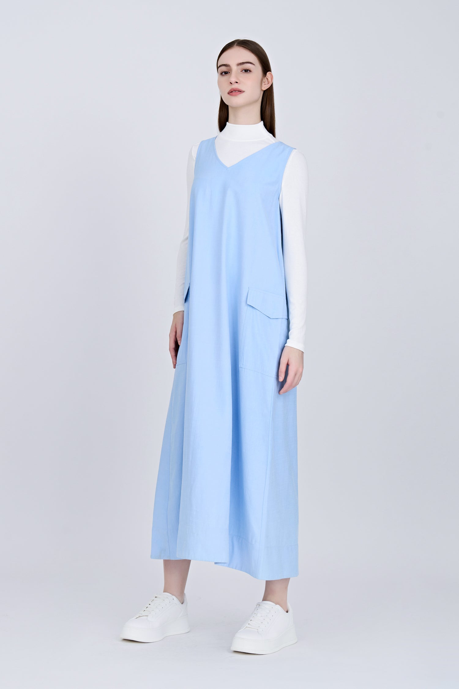V-Neck Sleeveless Dress - Sky Blue [AT]