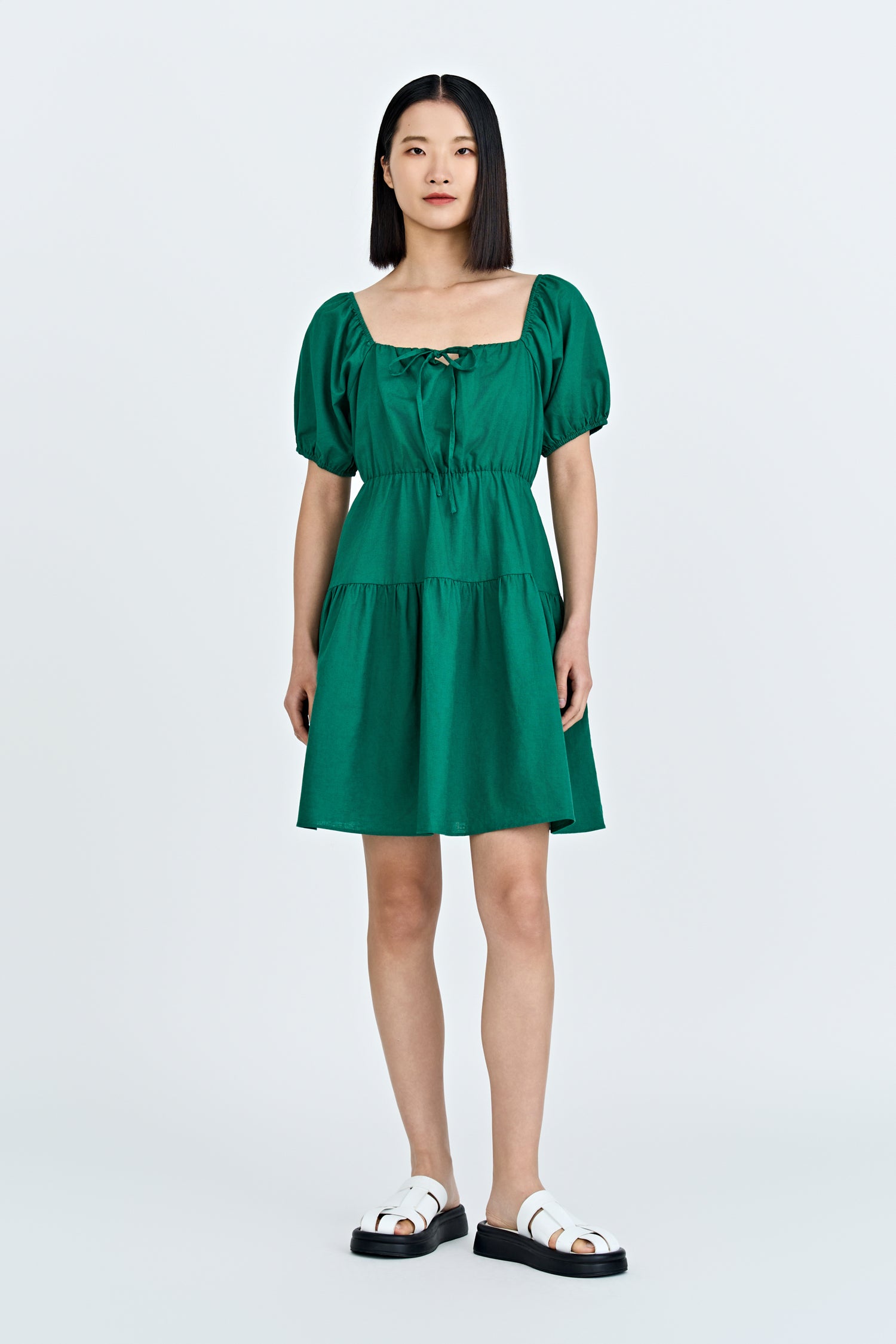 Gathered Tier Dress - Emerald