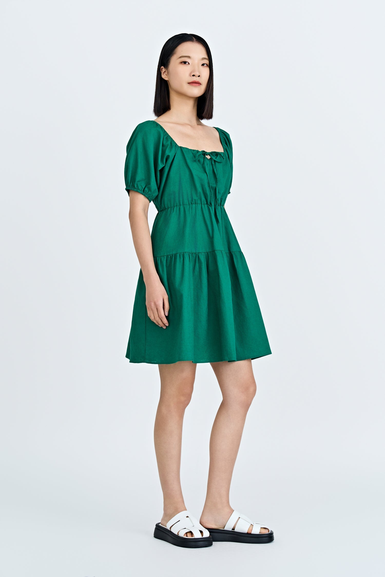 Gathered Tier Dress - Emerald