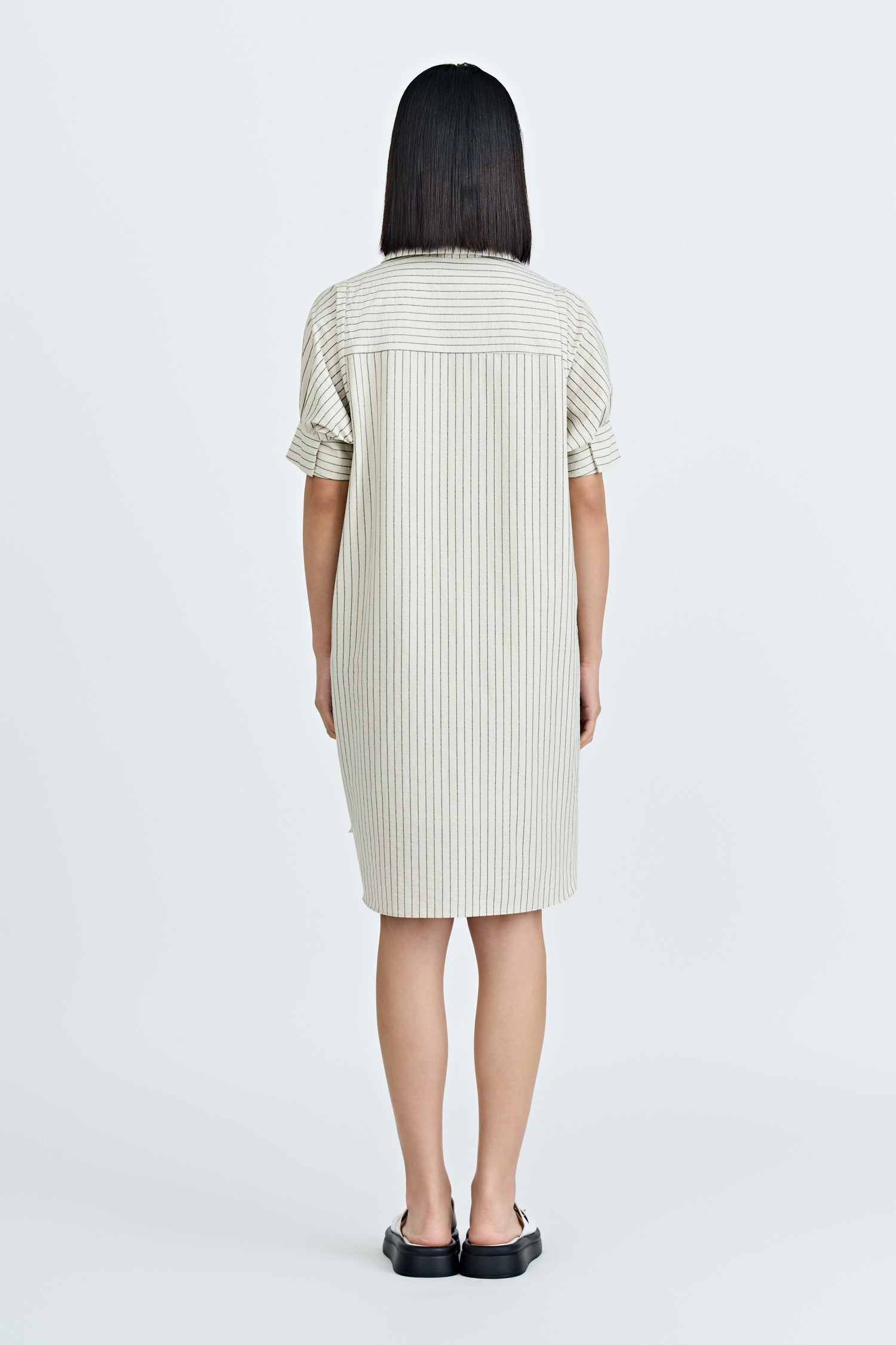 Striped Notched Collar Dress - Stripes Sand