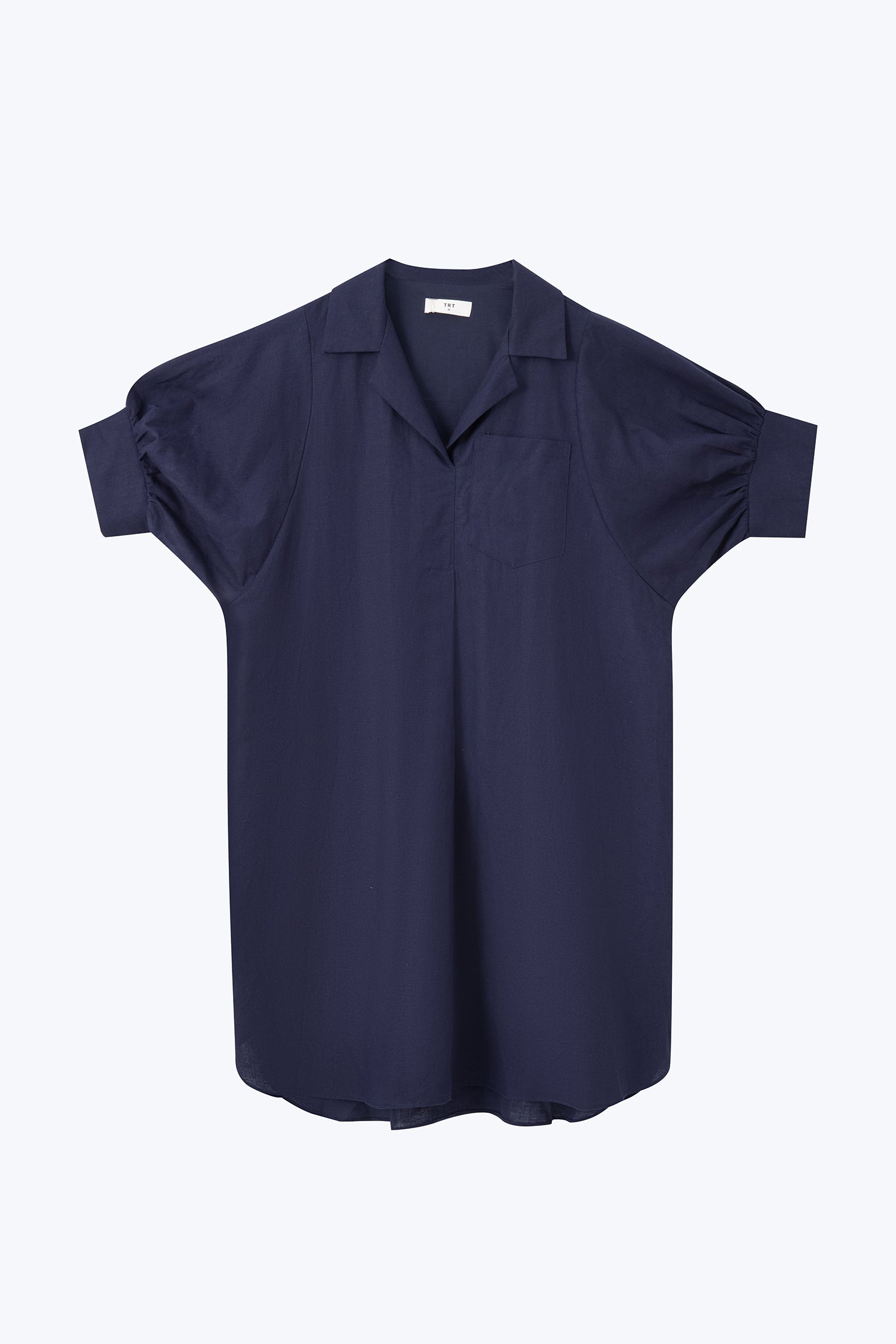 Striped Notched Collar Dress - Navy