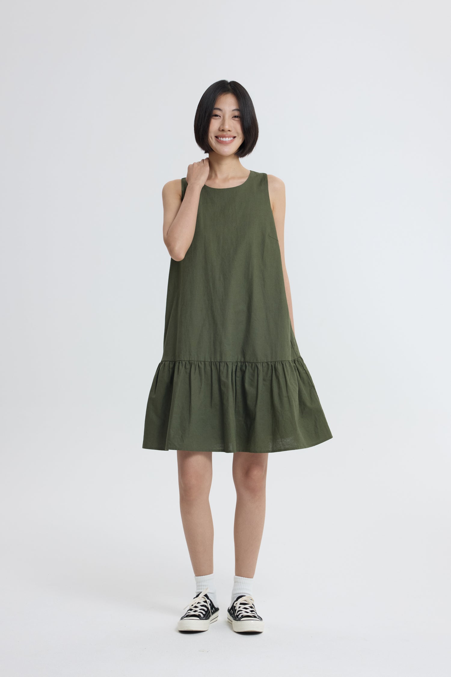 Ruffle Hem Sleeveless Dress - Army Green – The Restyle Trait