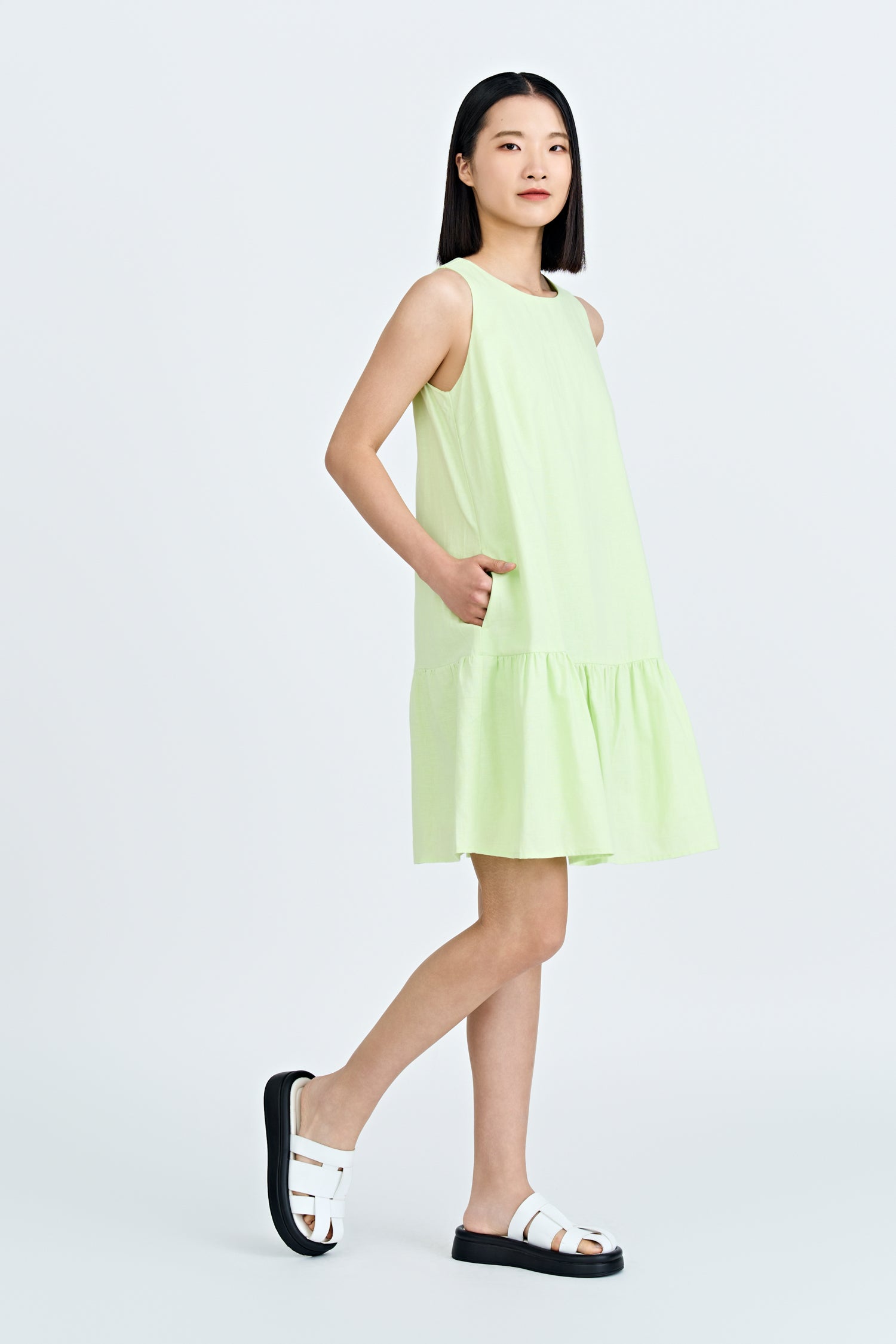 Ruffle Hem Sleeveless Dress - Melon
