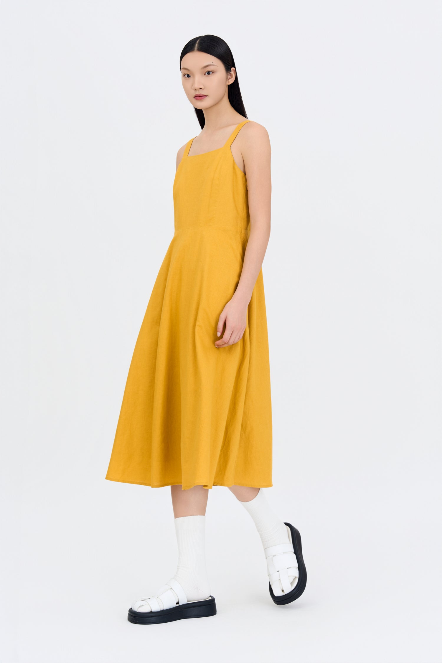 Square Neck Flare Dress - Sunray