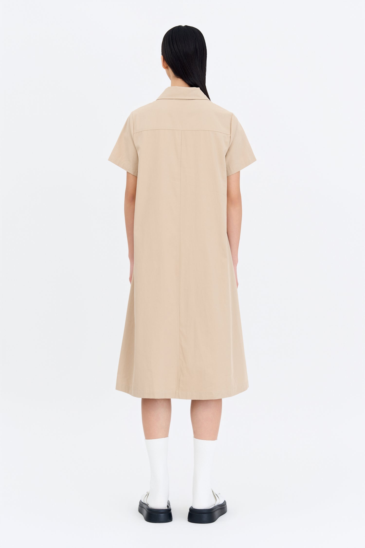 Drawcord Short Sleeve Dress - Khaki