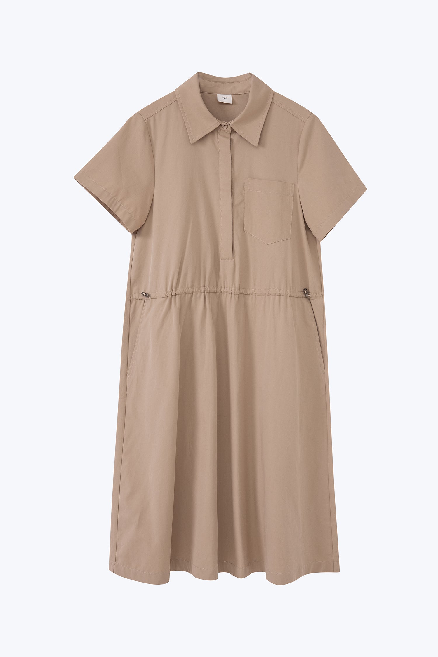 Drawcord Short Sleeve Dress - Khaki