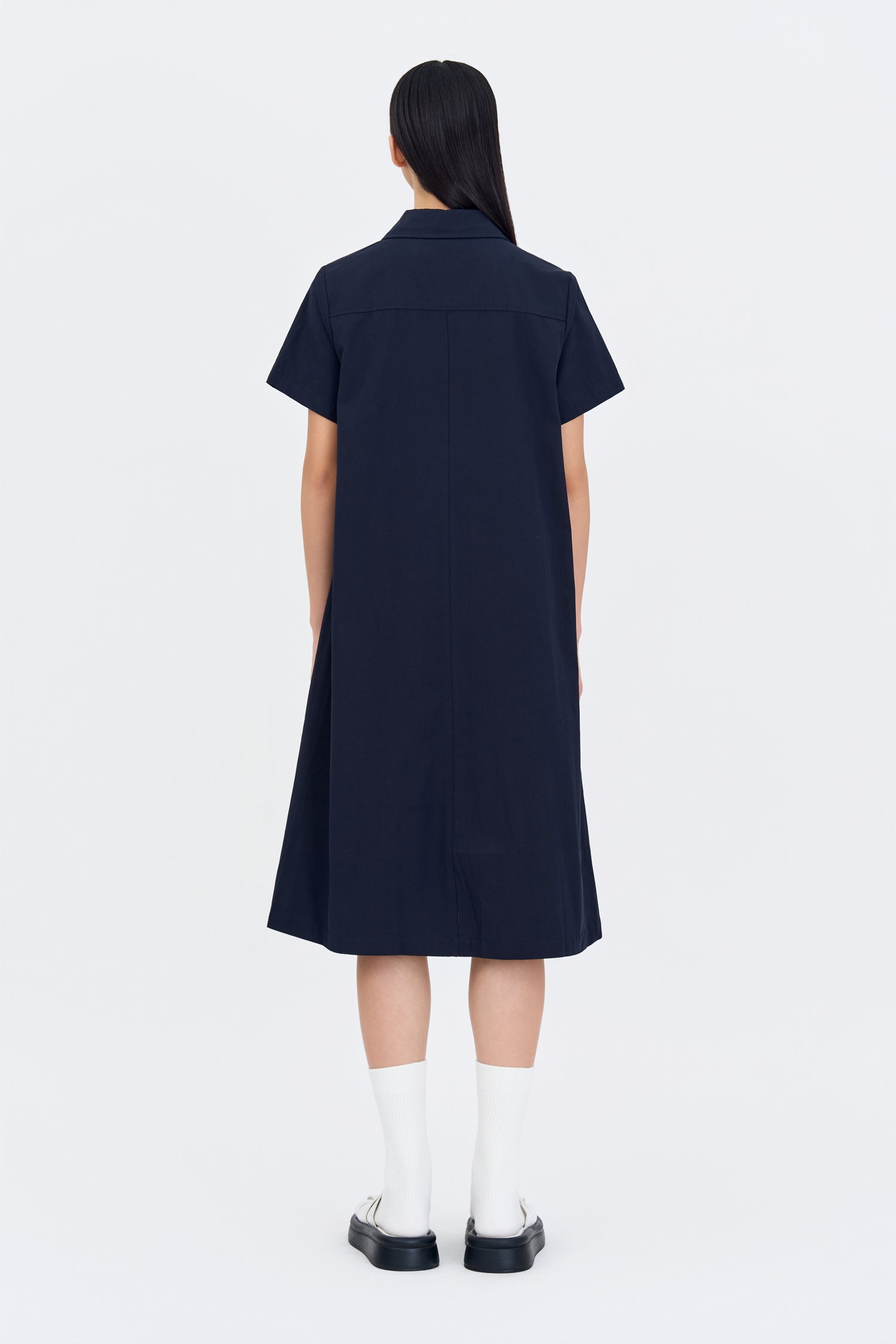Drawcord Short Sleeve Dress - Navy