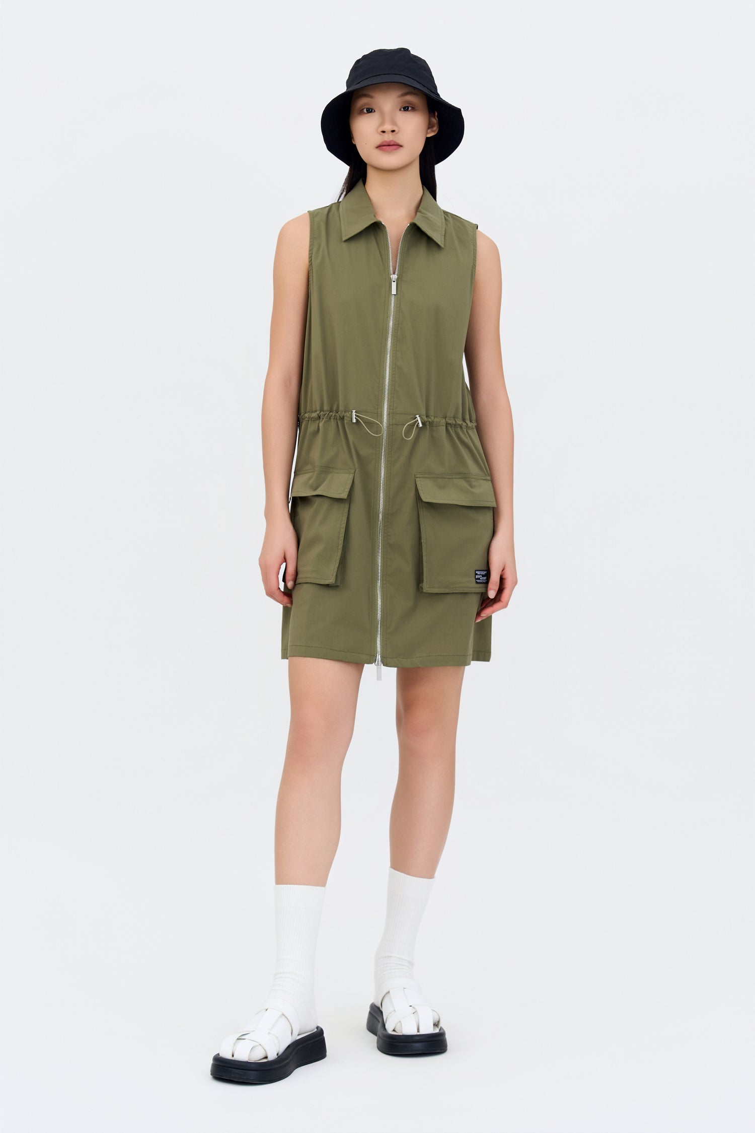 Collared Cargo Dress - Khaki Green