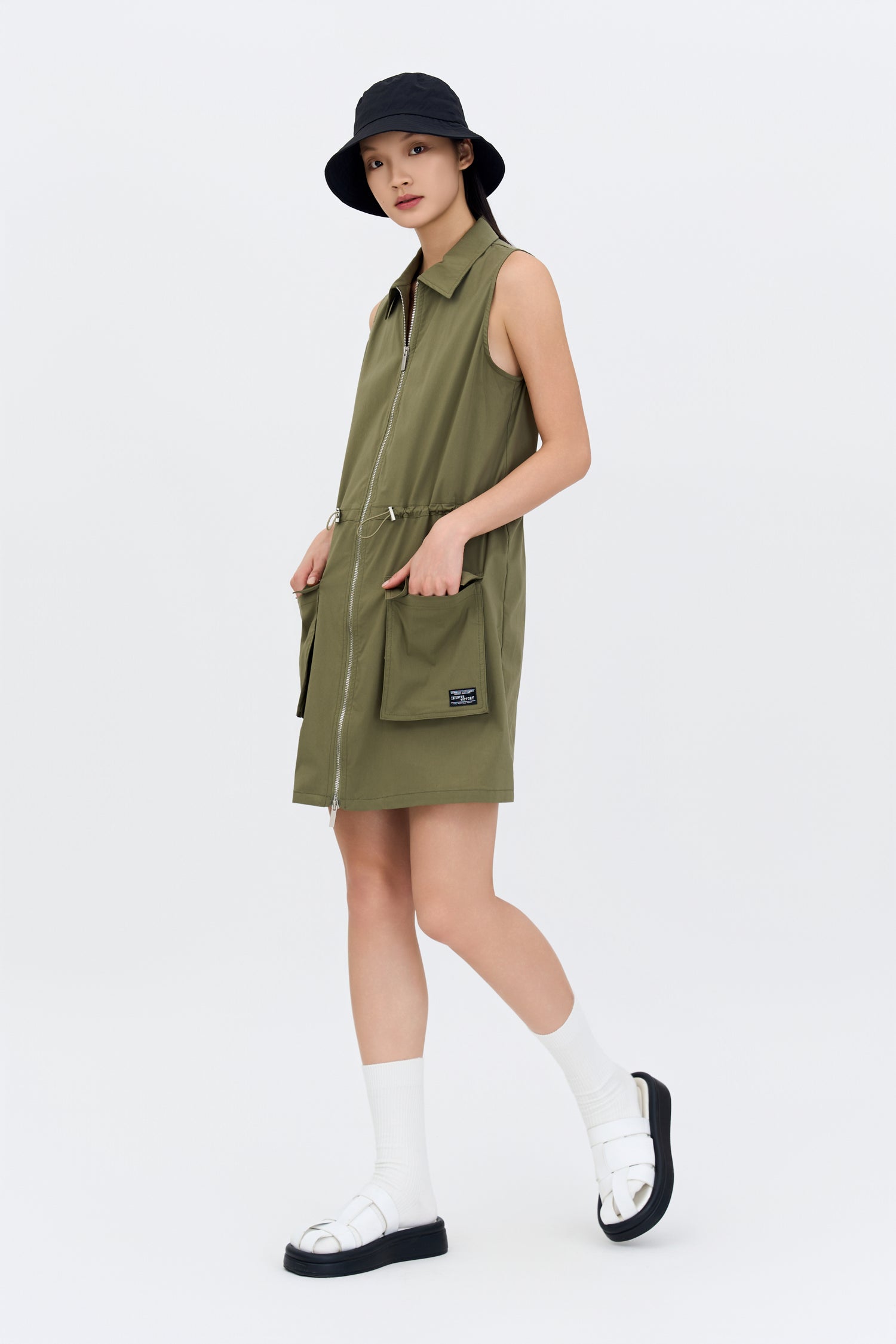 Collared Cargo Dress - Khaki Green