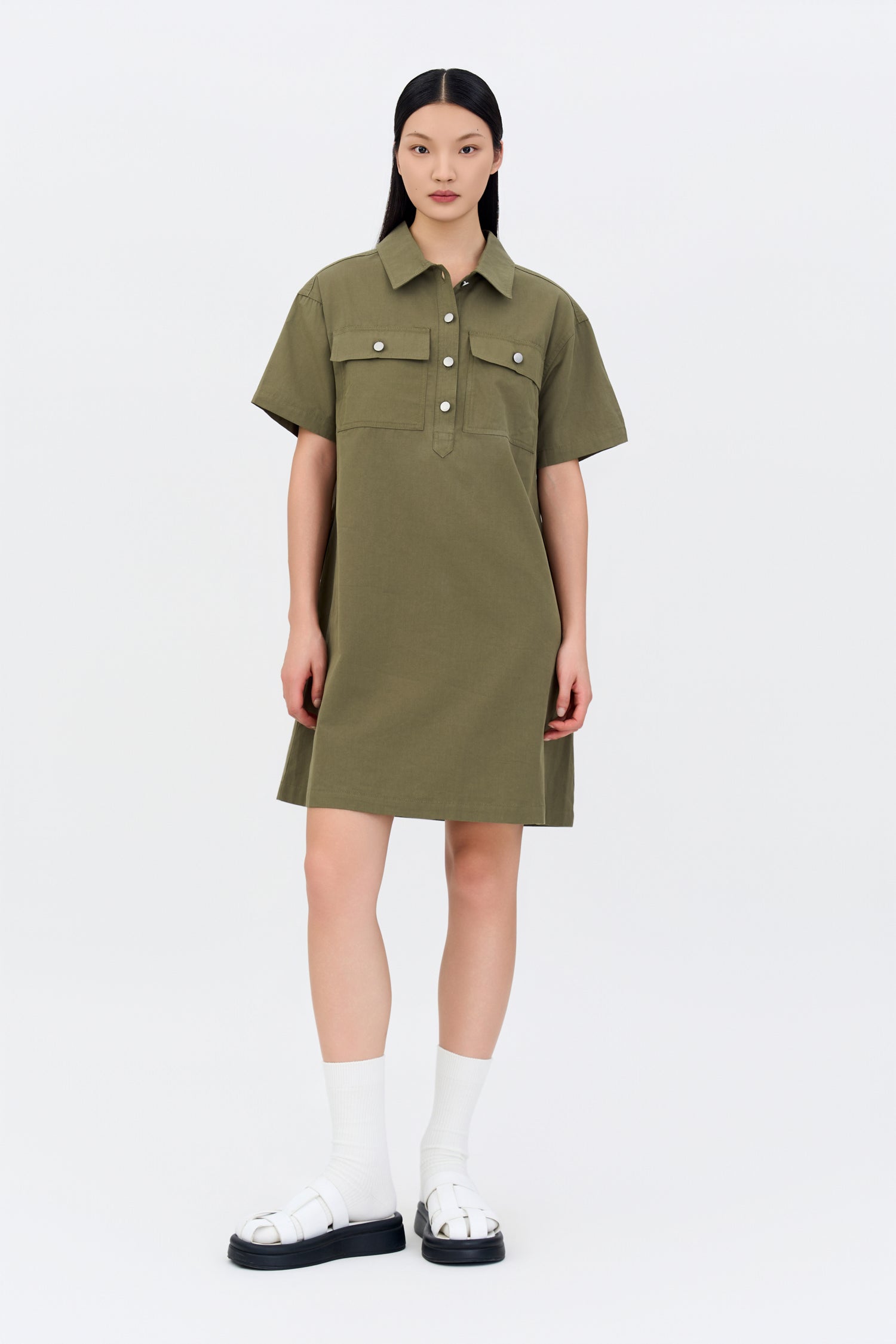 Patch Pocket Dress - Khaki Green