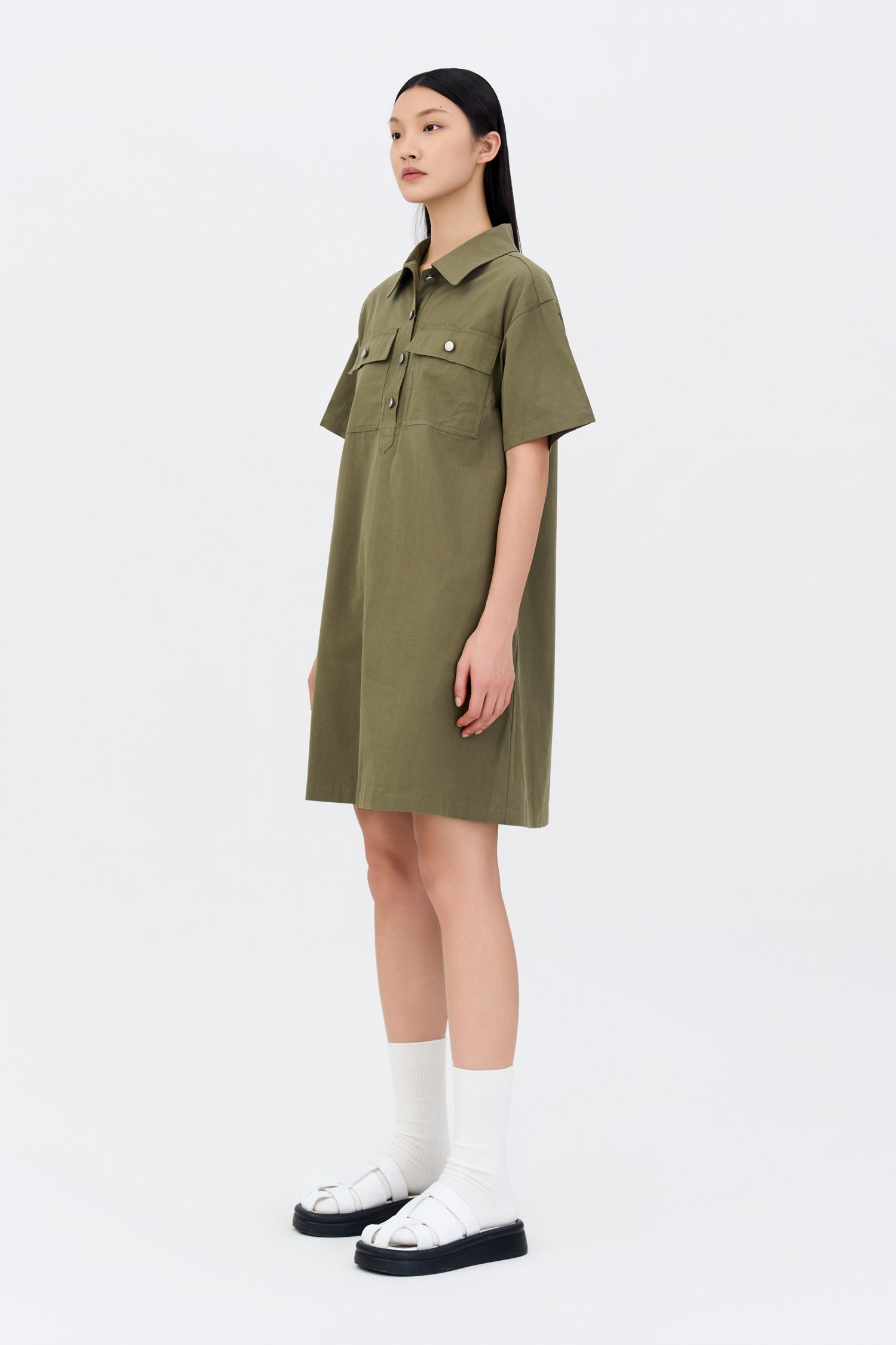 Patch Pocket Dress - Khaki Green