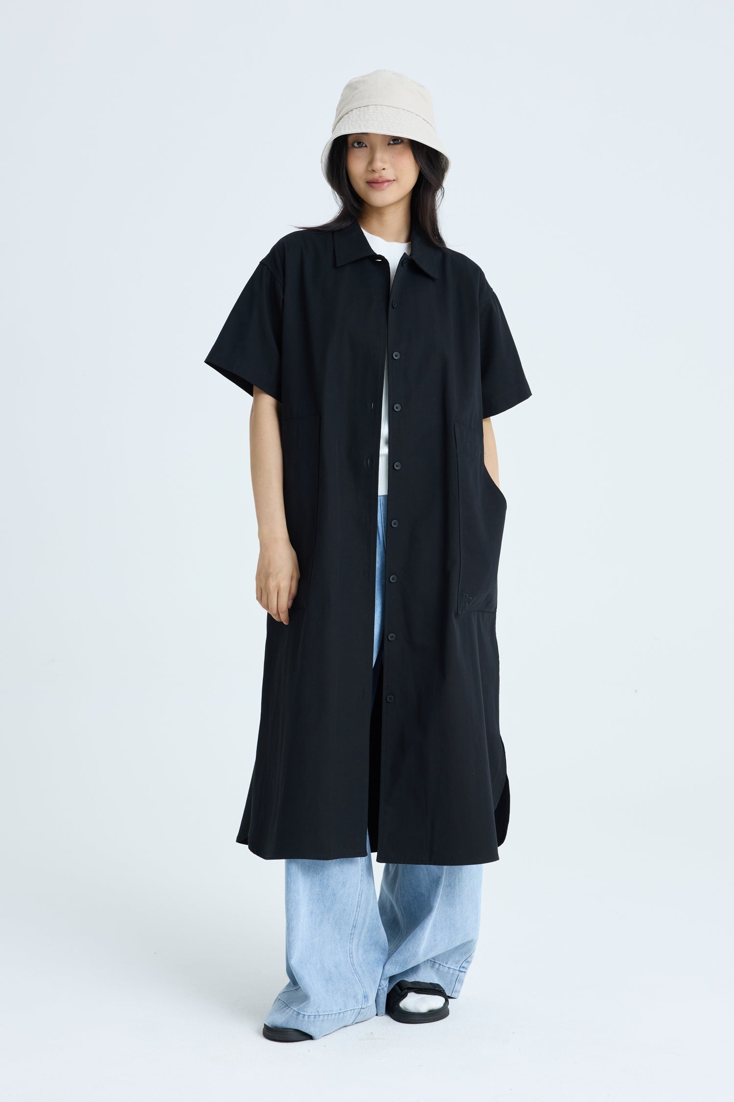 Belted Patch Pocket Dress - Black