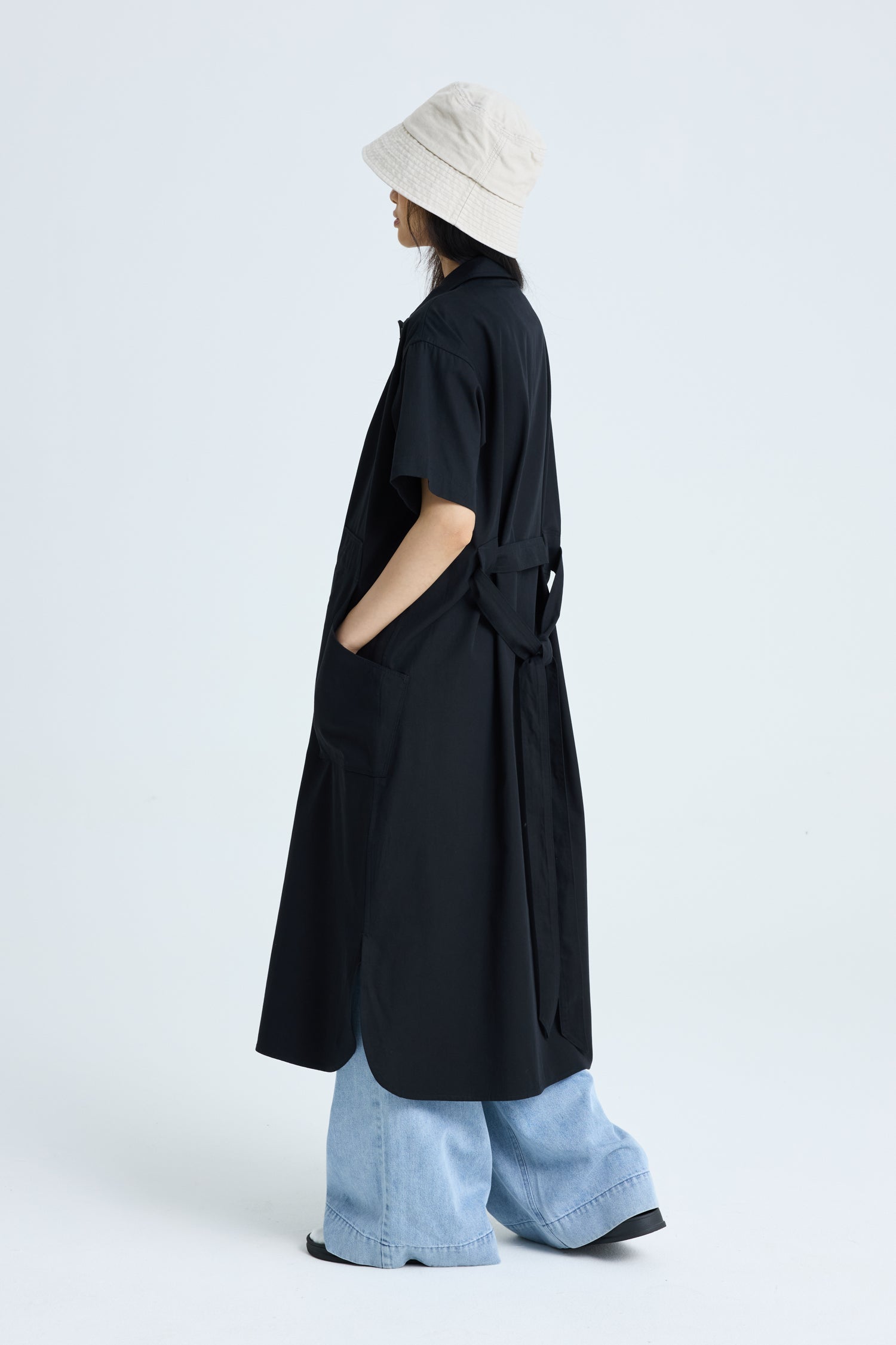 Belted Patch Pocket Dress - Black