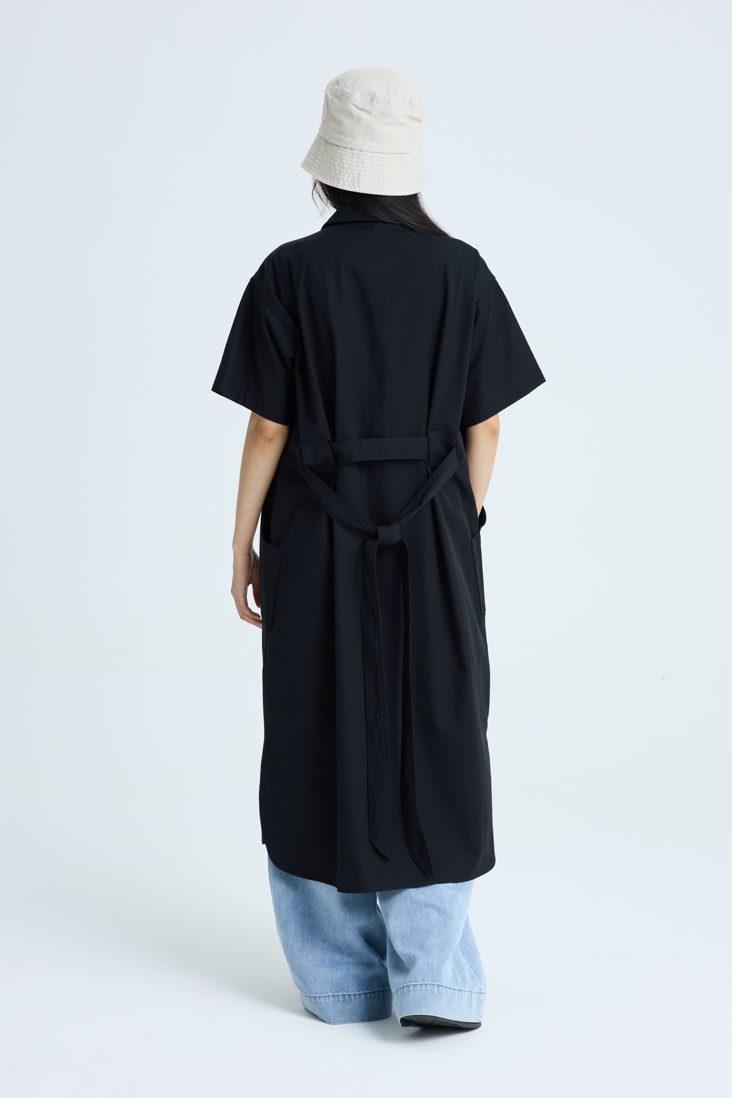 Belted Patch Pocket Dress - Black