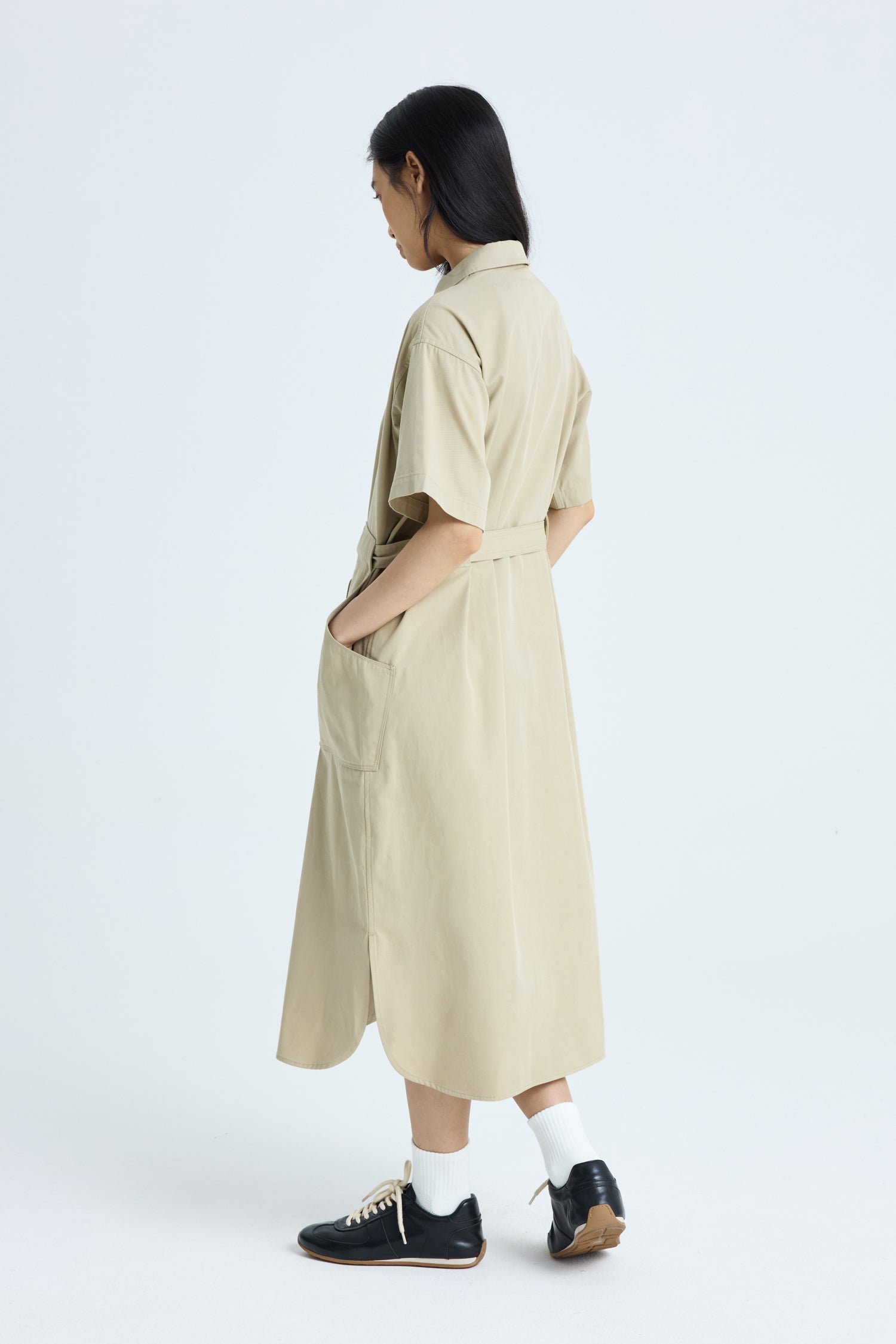 Belted Patch Pocket Dress - Khaki
