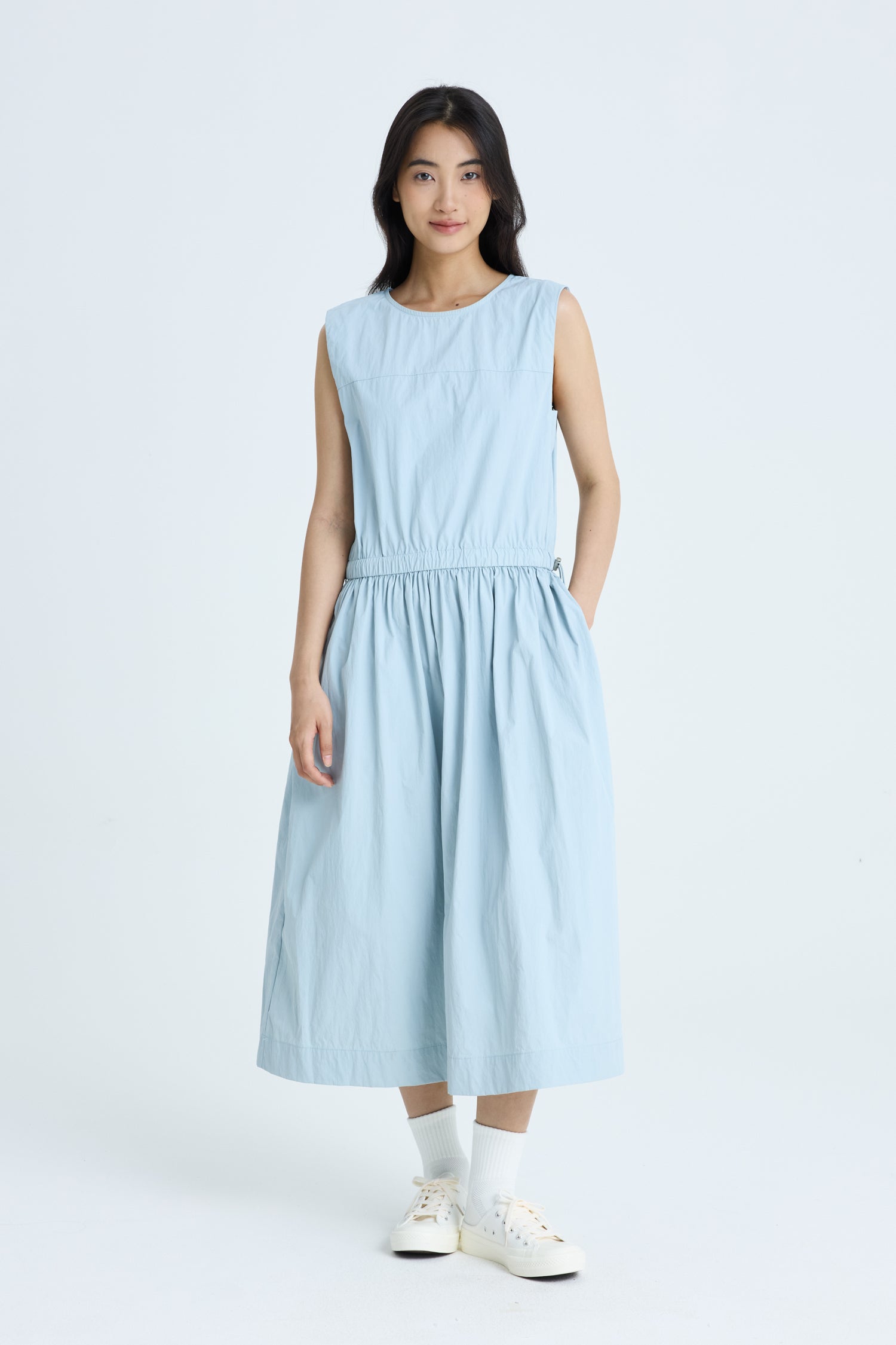 Drawcord Dress - Dusty Blue