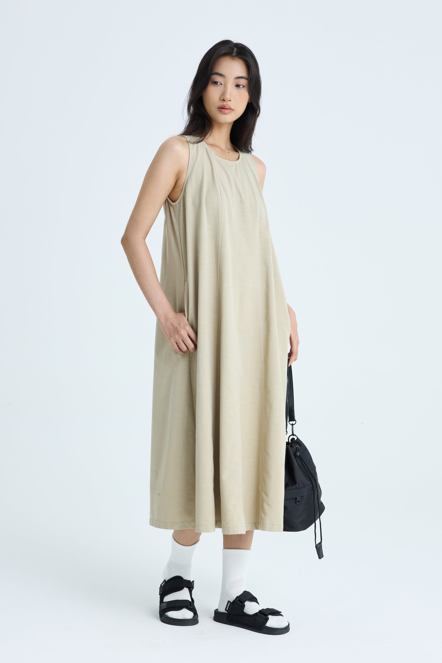 Sleeveless Panel Dress - Khaki