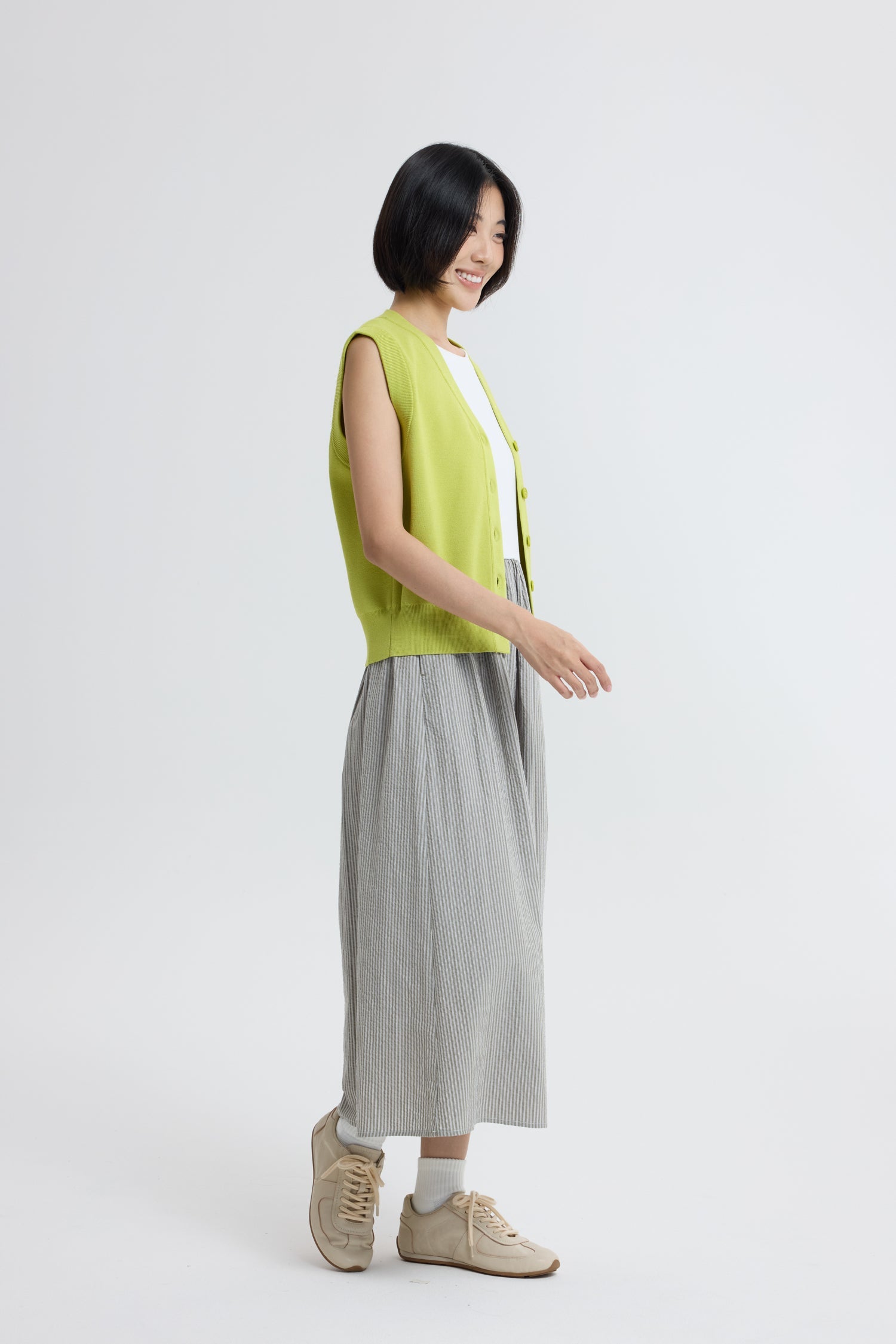 Striped Flare Dress - Cream