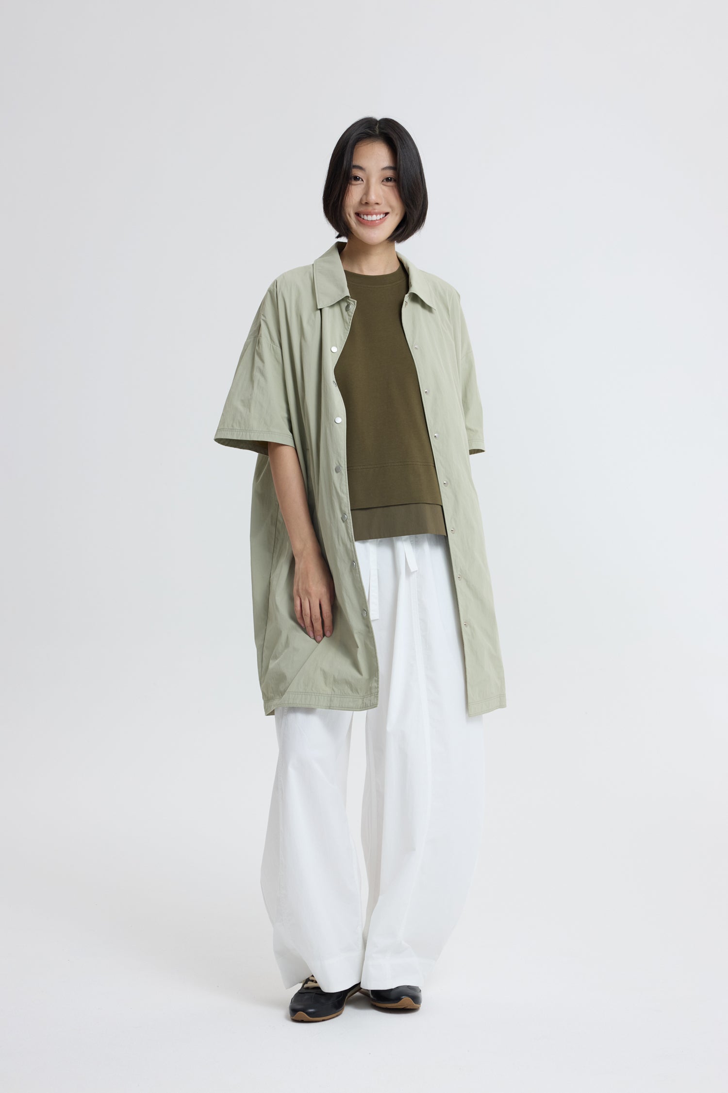 Button Down Collared Dress - Sage